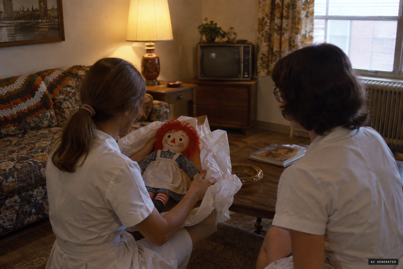 Donna receives the antique Raggedy Ann doll from her mother