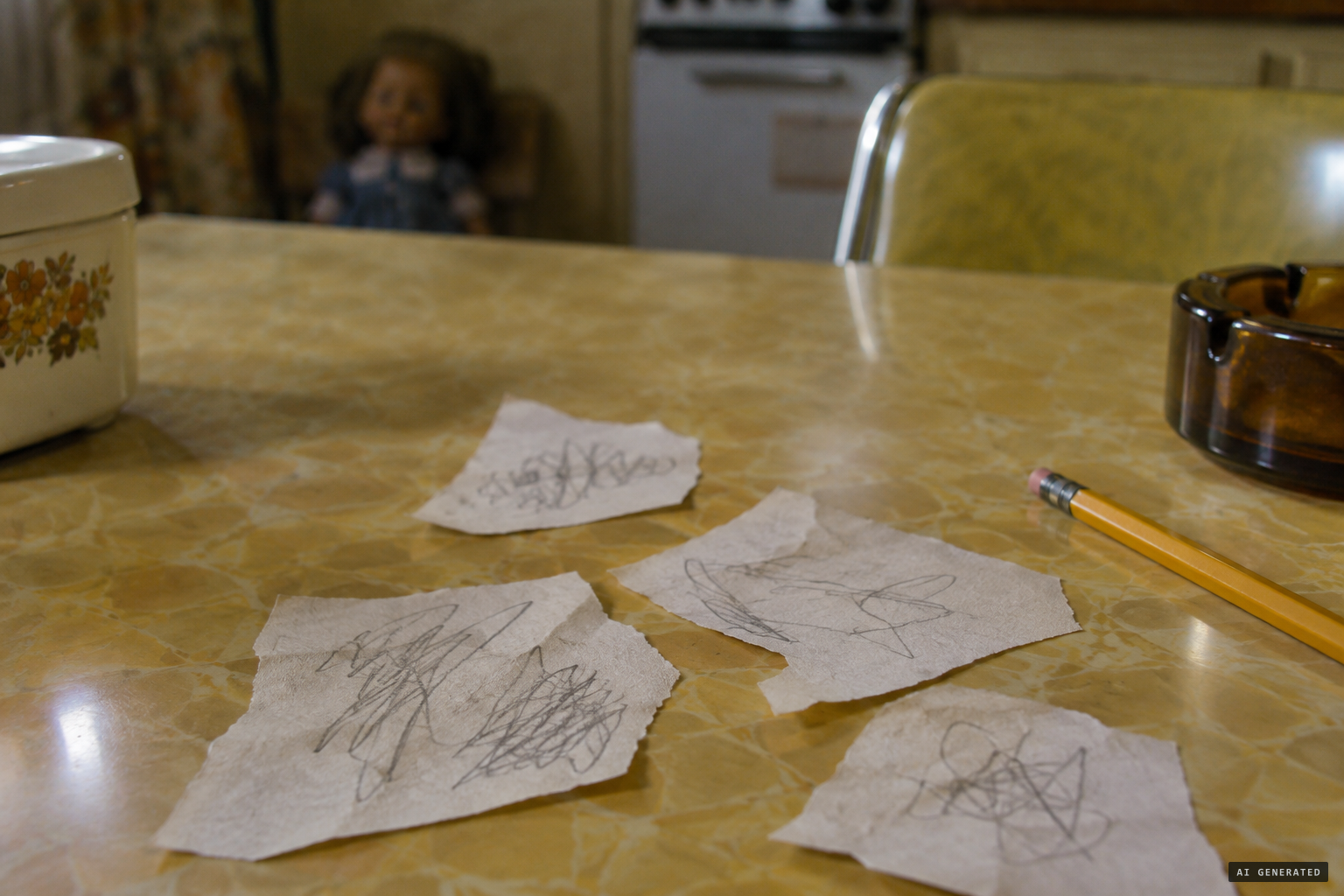Notes on parchment paper in a child's handwriting appear