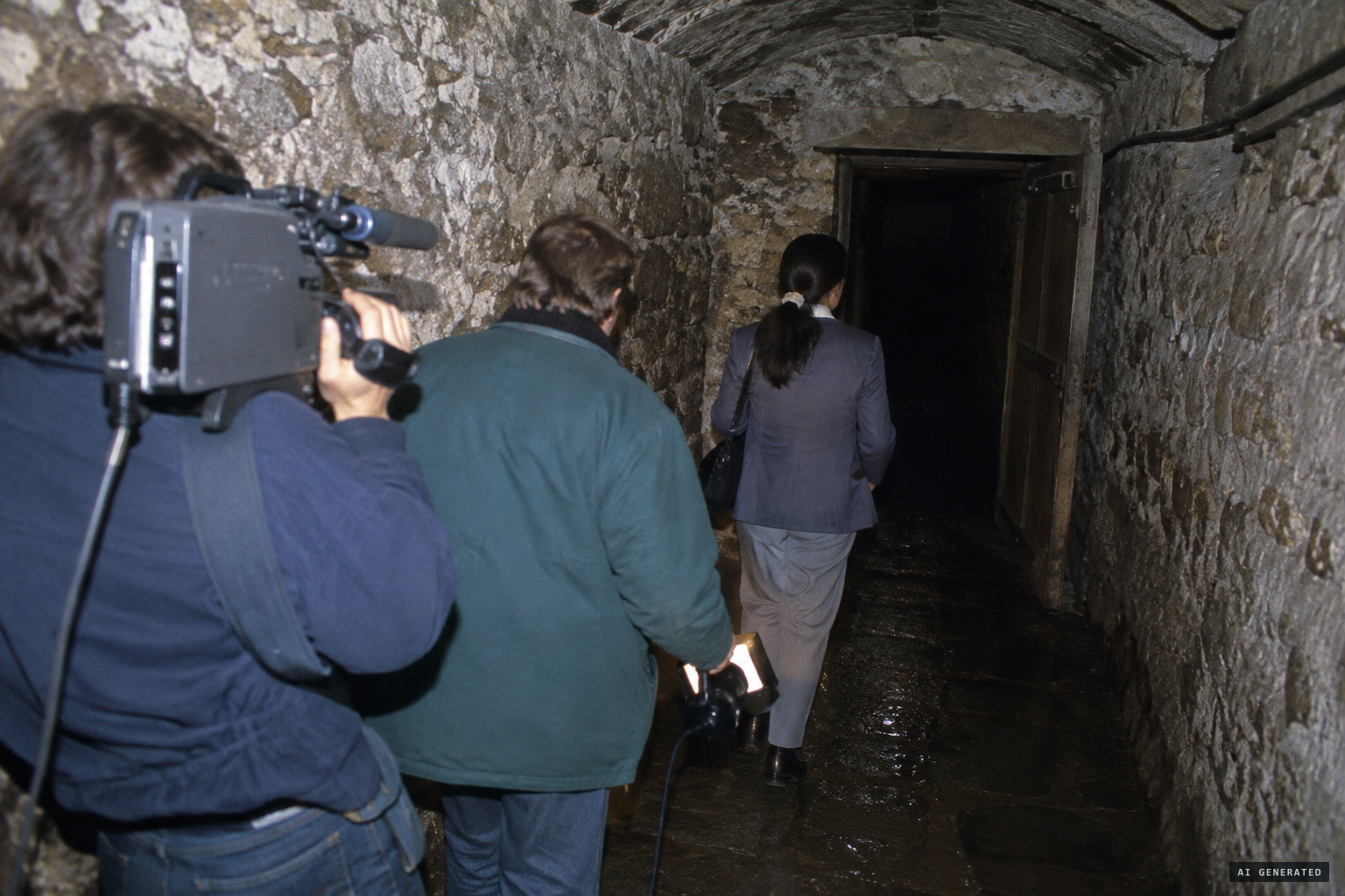 Gibo and a documentary crew filming the haunted places of Britain in the close