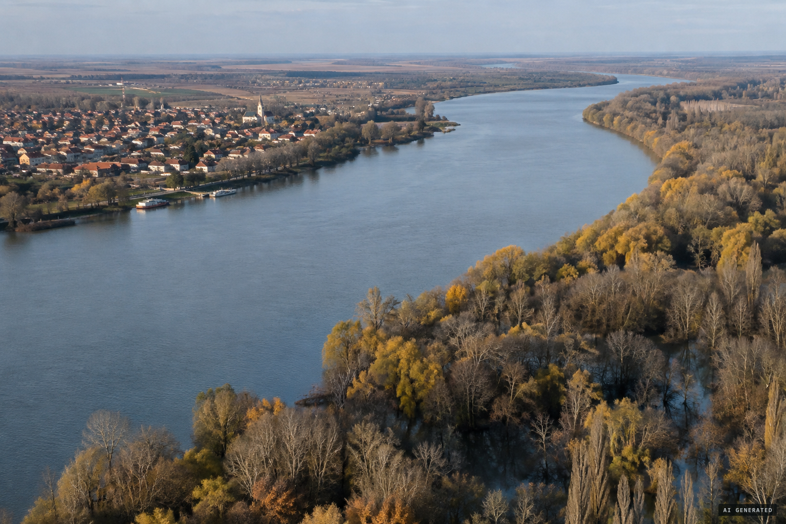 Apatin on the Danube, beside the Gornje Podunavlje floodplain forest