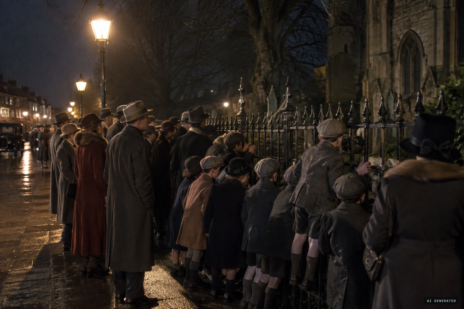Crowds at the railings on Church Plain hoping to see the spirits