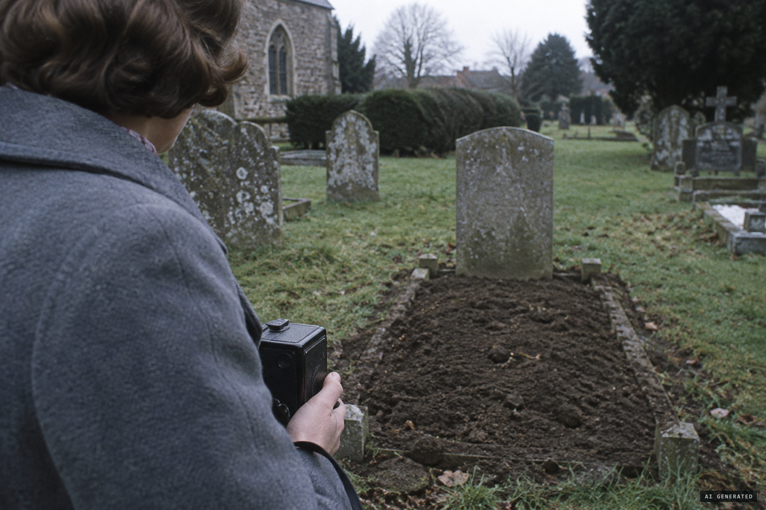 Mabel photographs her mother's grave
