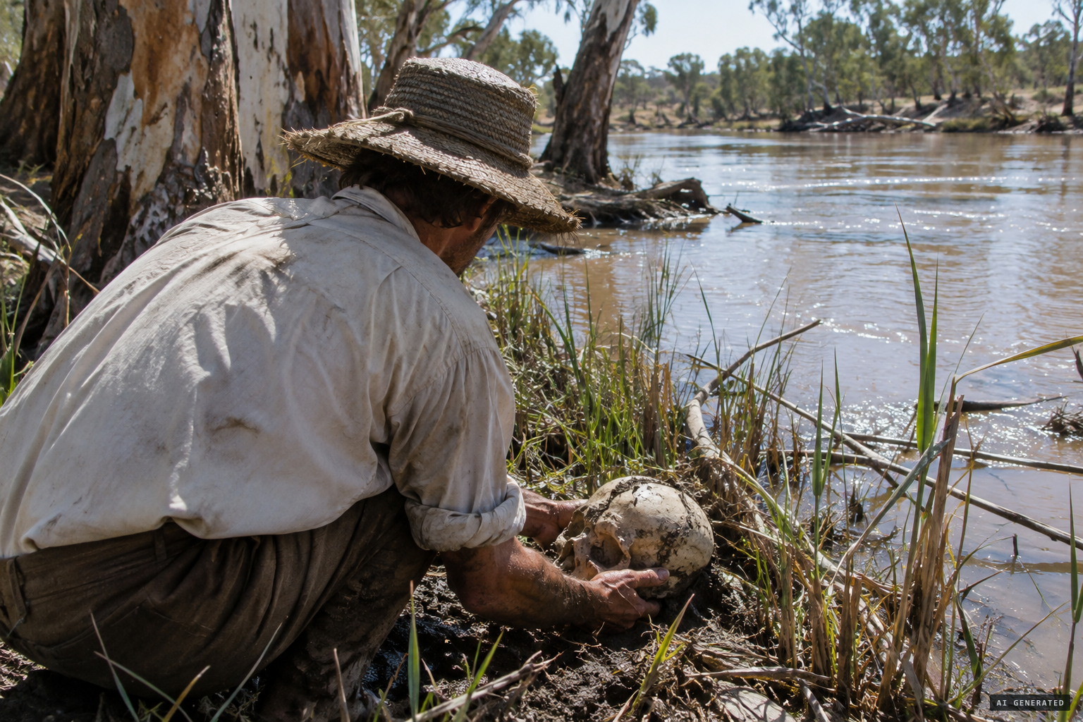 A squatter finds a strange skull on the Murrumbidgee riverbank.
