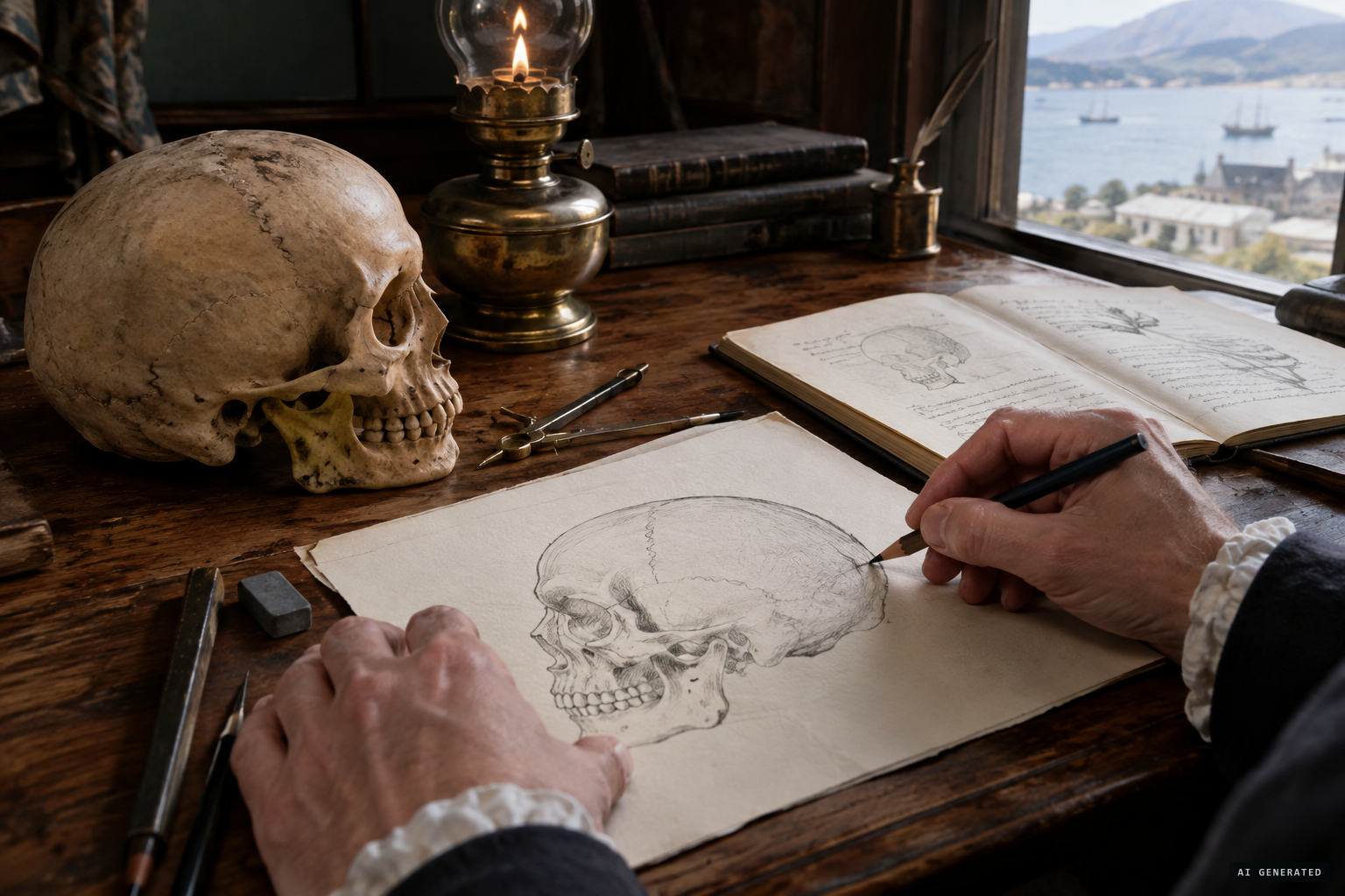 The drawing of the skull for the Tasmanian Journal of Natural Science, the only image of it known today.
