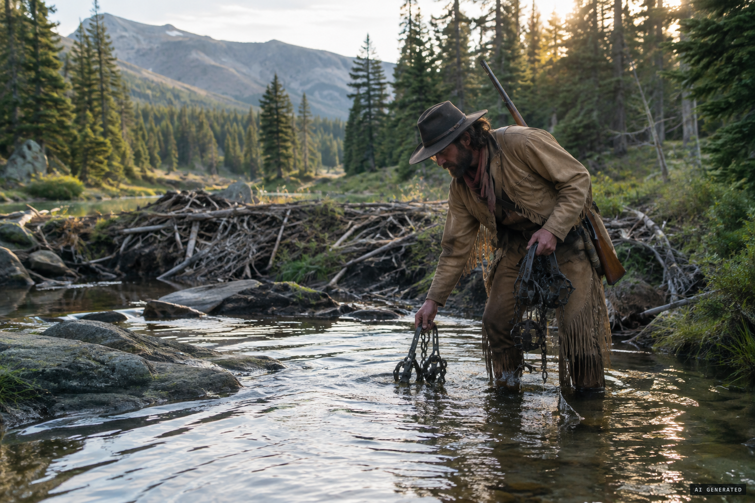 Bauman goes to collect the traps while his partner packs the camp.