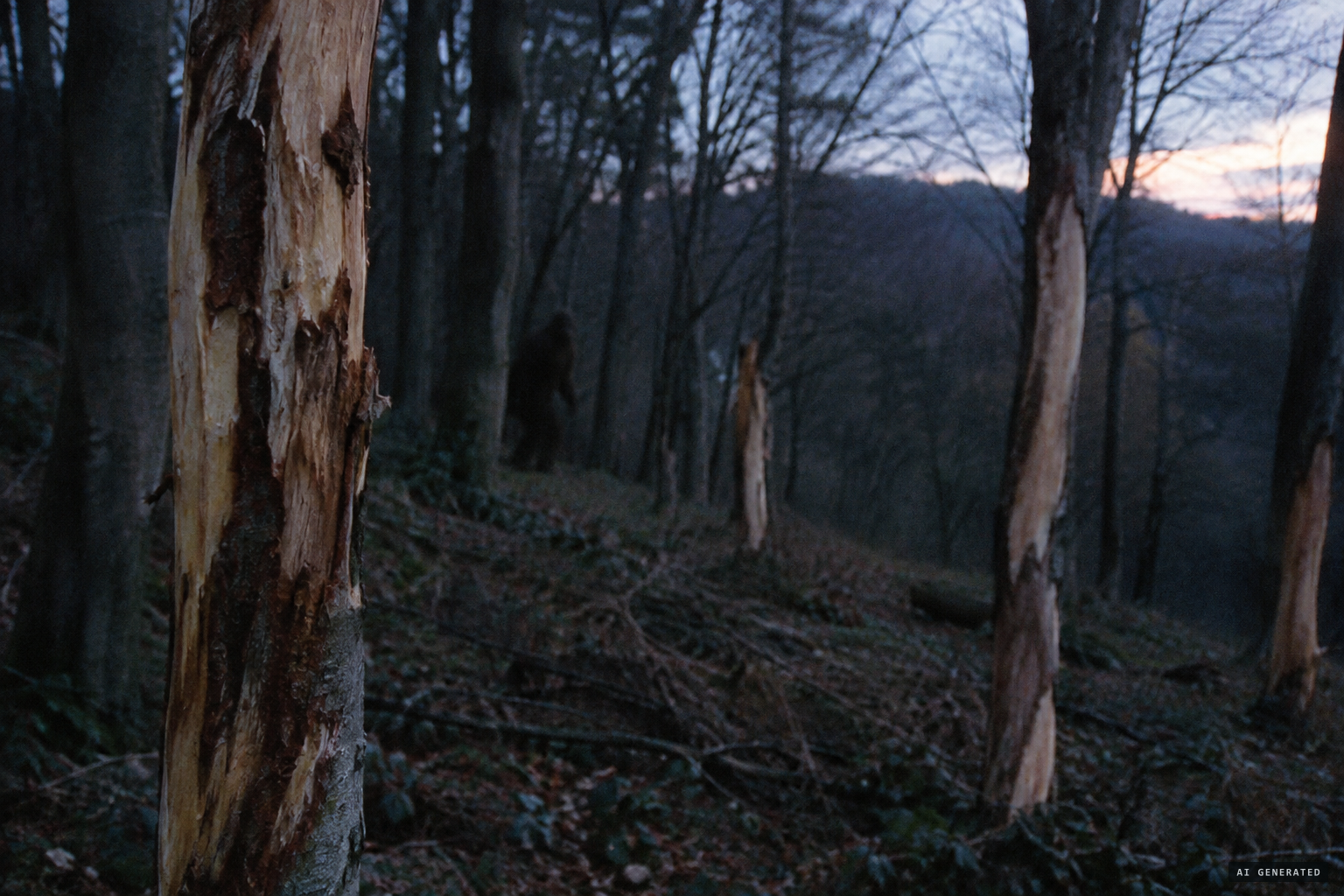 The stripped trees and primate-like figures the alpaca cannot explain