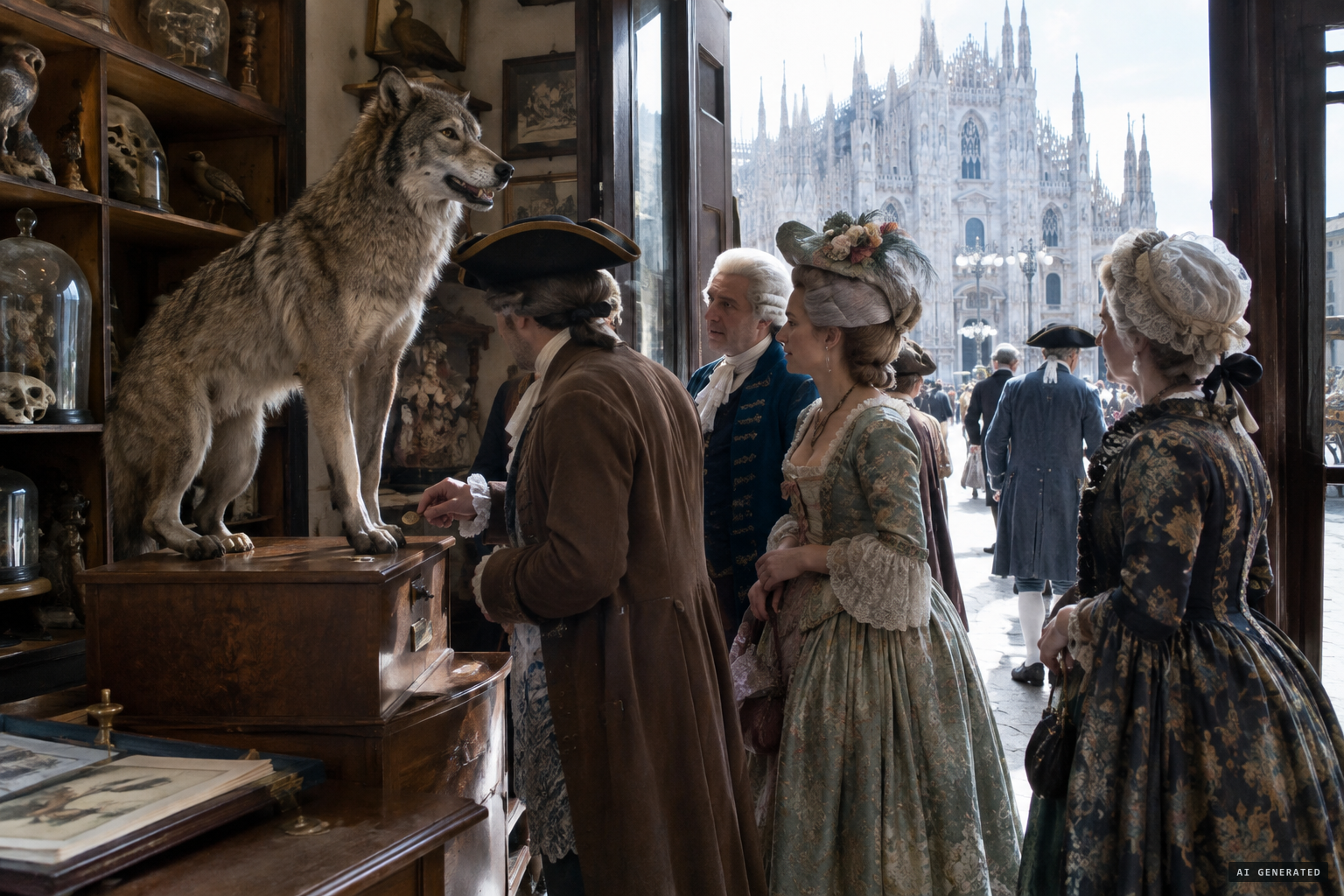 The stuffed wolf on show near the Duomo at 10 soldi a head