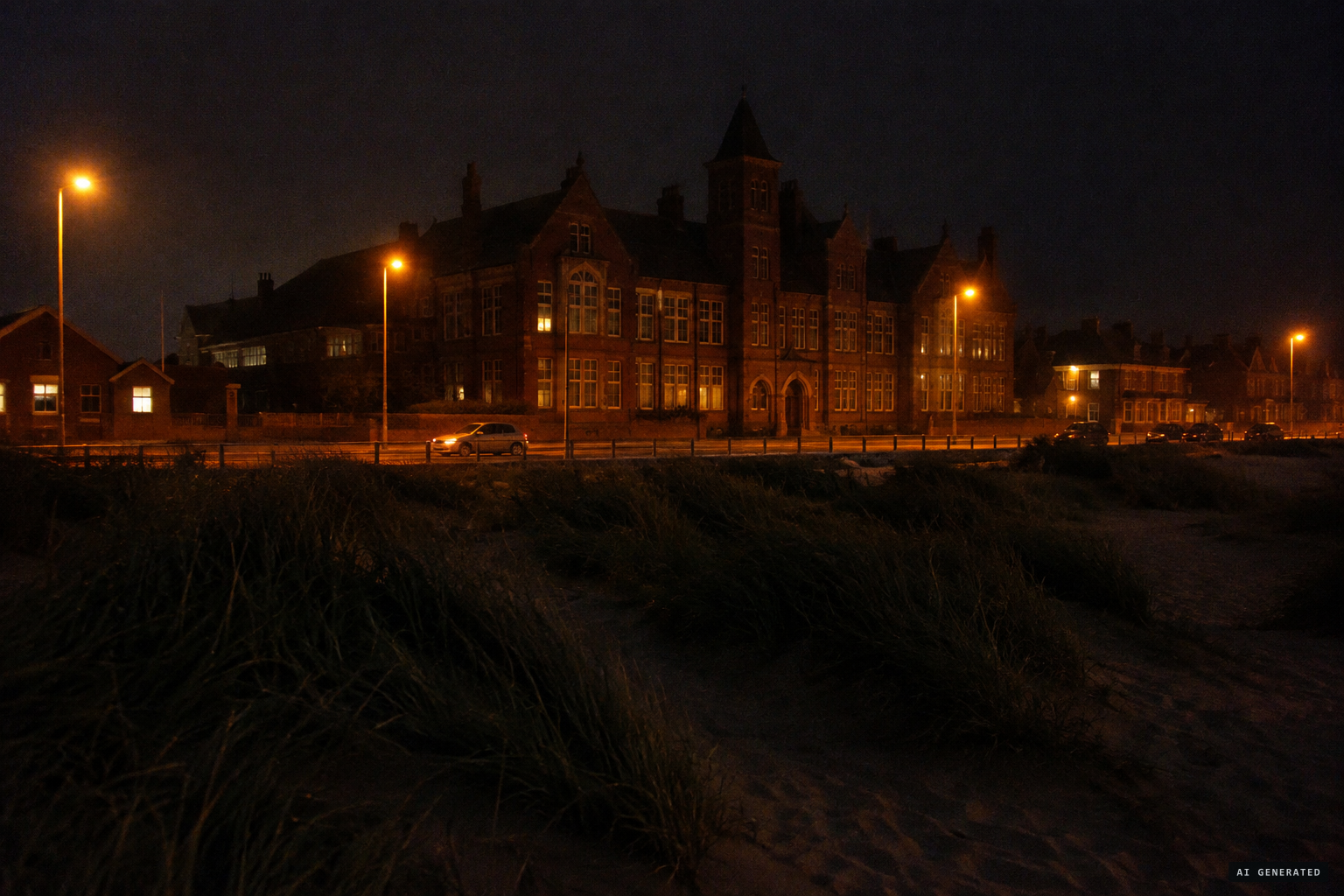 The dunes at St Annes, opposite King Edward VII and Queen Mary School