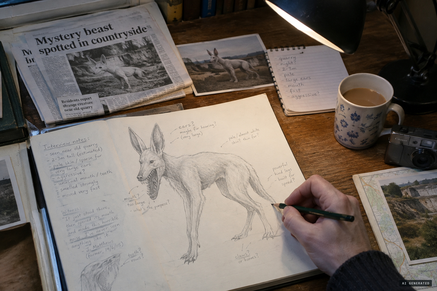 Sam Shearon draws a composite of the beast from the witnesses' accounts