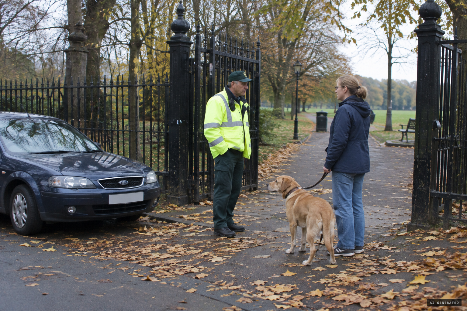 Wardens at the Sydenham Wells Park gates warn dog walkers after a large black cat is reported.