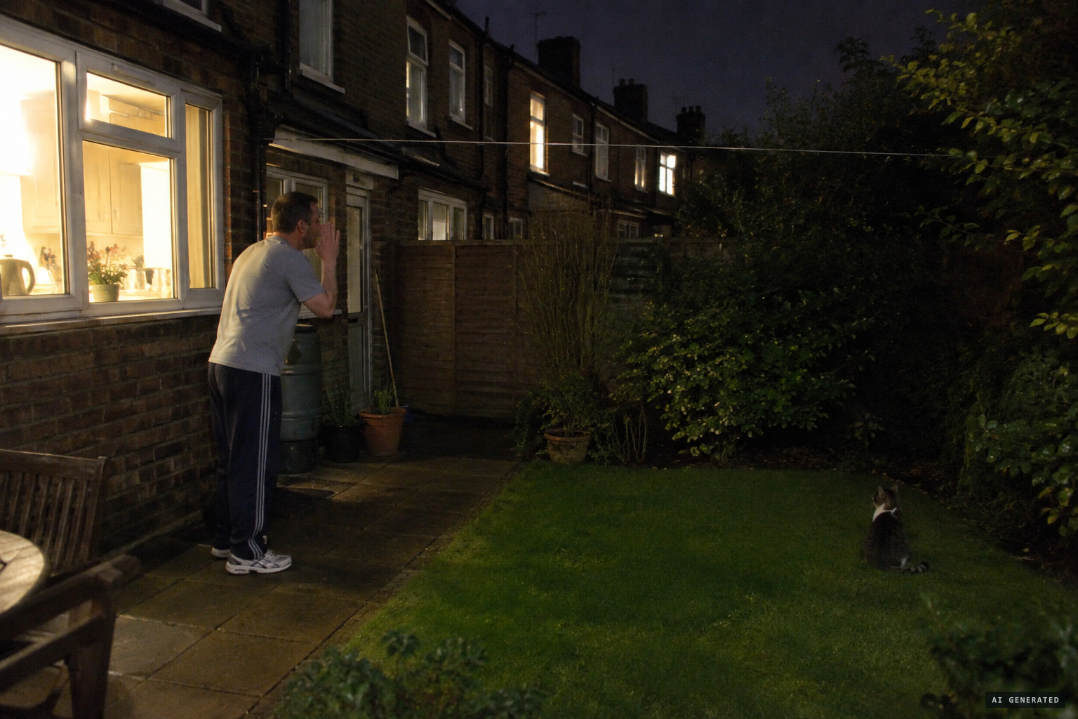 Anthony Holder goes into the back garden at 2am to call in the family cat.