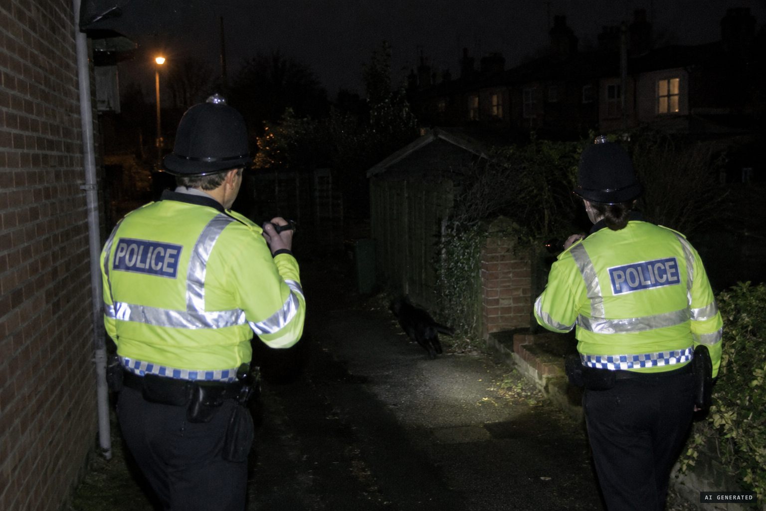 Officers glimpse a large black cat-like animal running into the darkness.