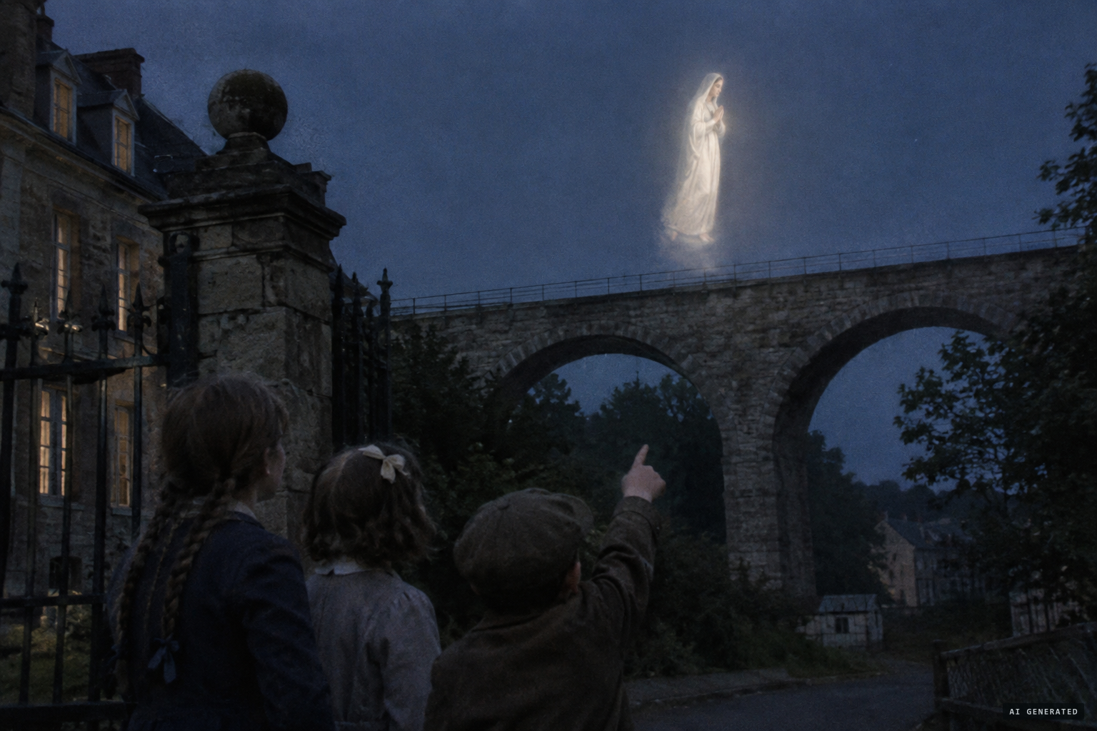 Albert points: a lady in white walking above the viaduct