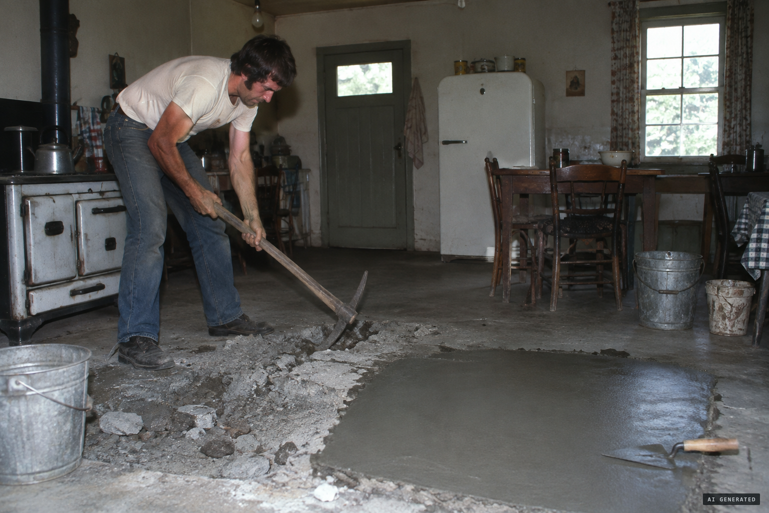 The floor is broken up and replaced
