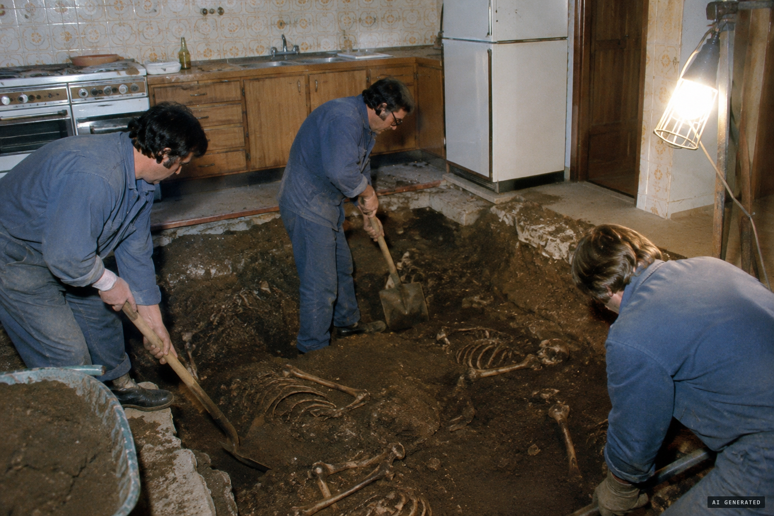 Excavation reveals human remains beneath the kitchen