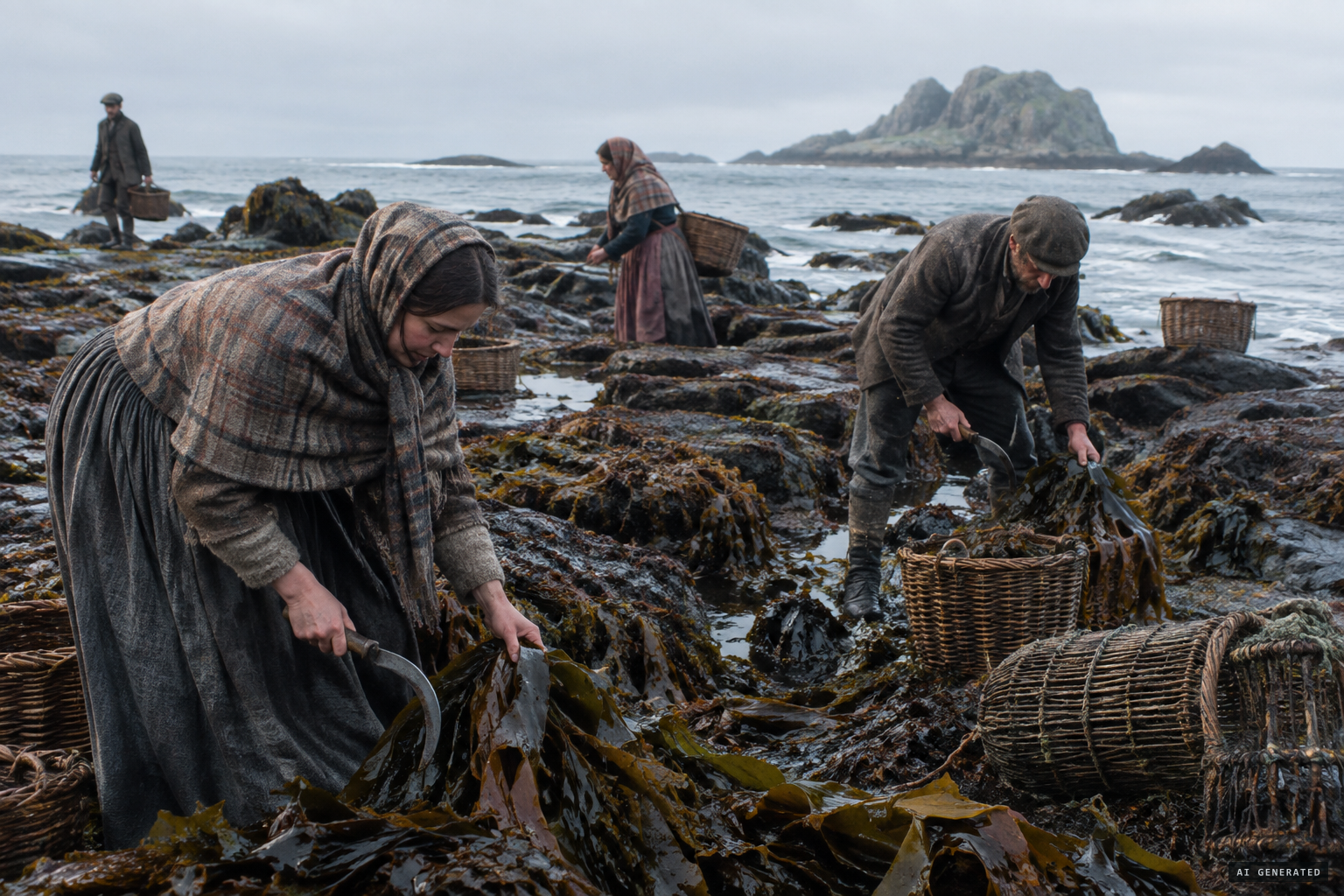 Seaweed cutters at work on the reef at Grimnis