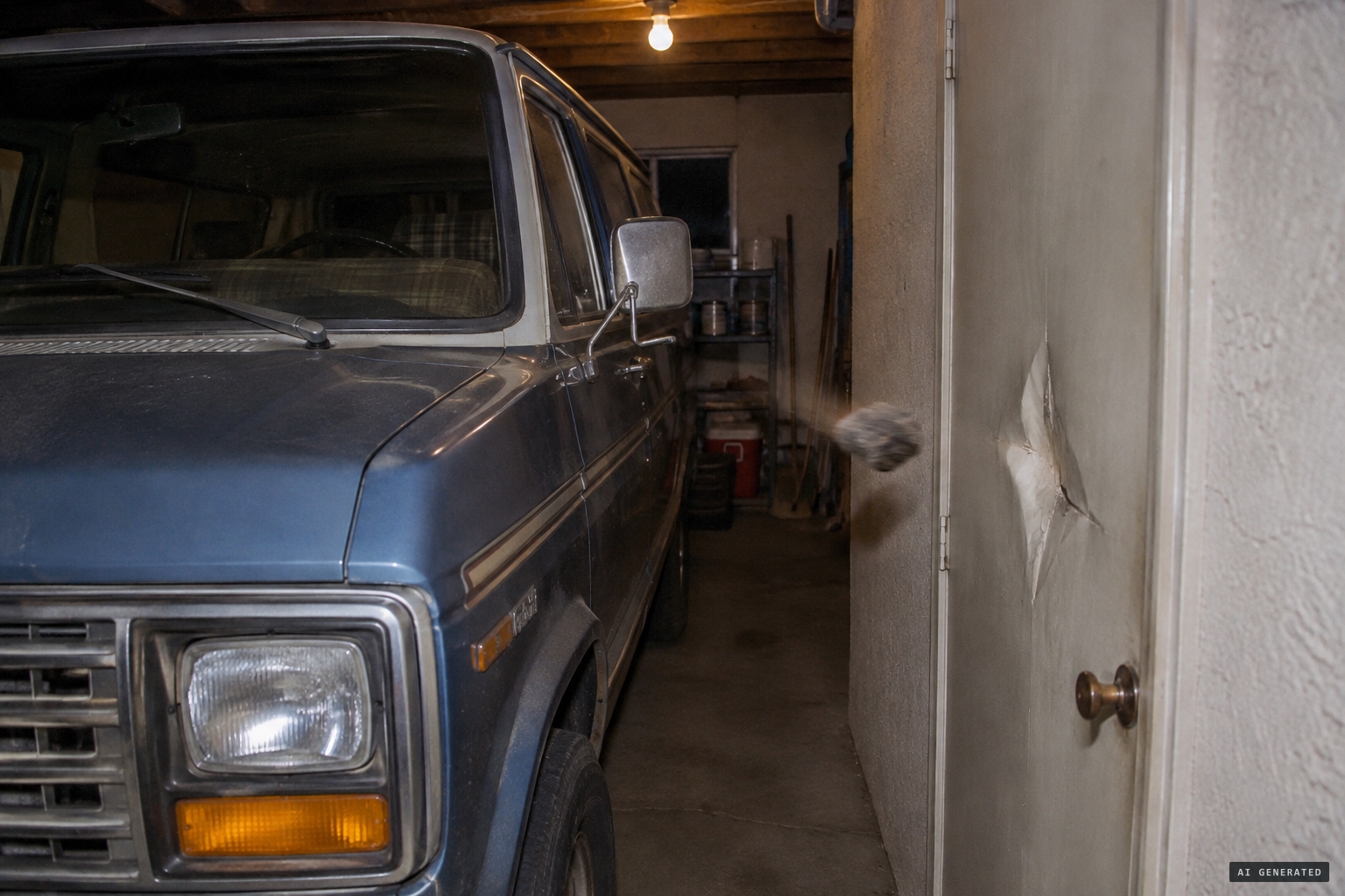 December 4: rocks slam into the side door through the narrow gap past the van