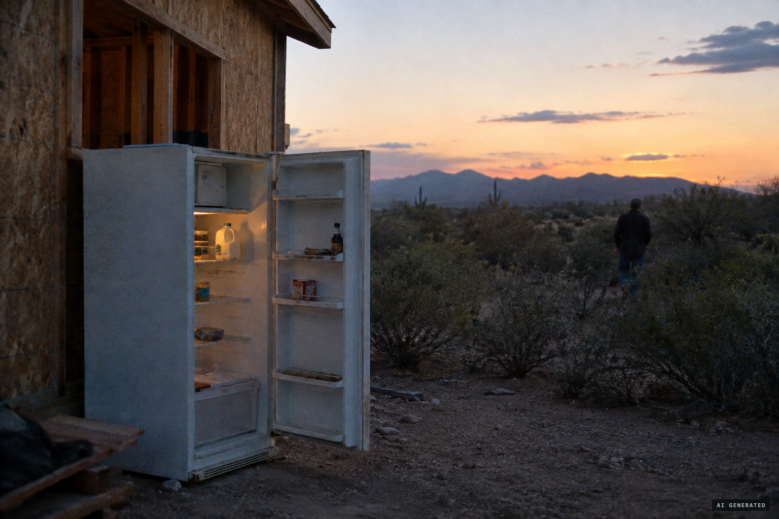 Food disappears from the outdoor refrigerator; the family suspects a displaced man