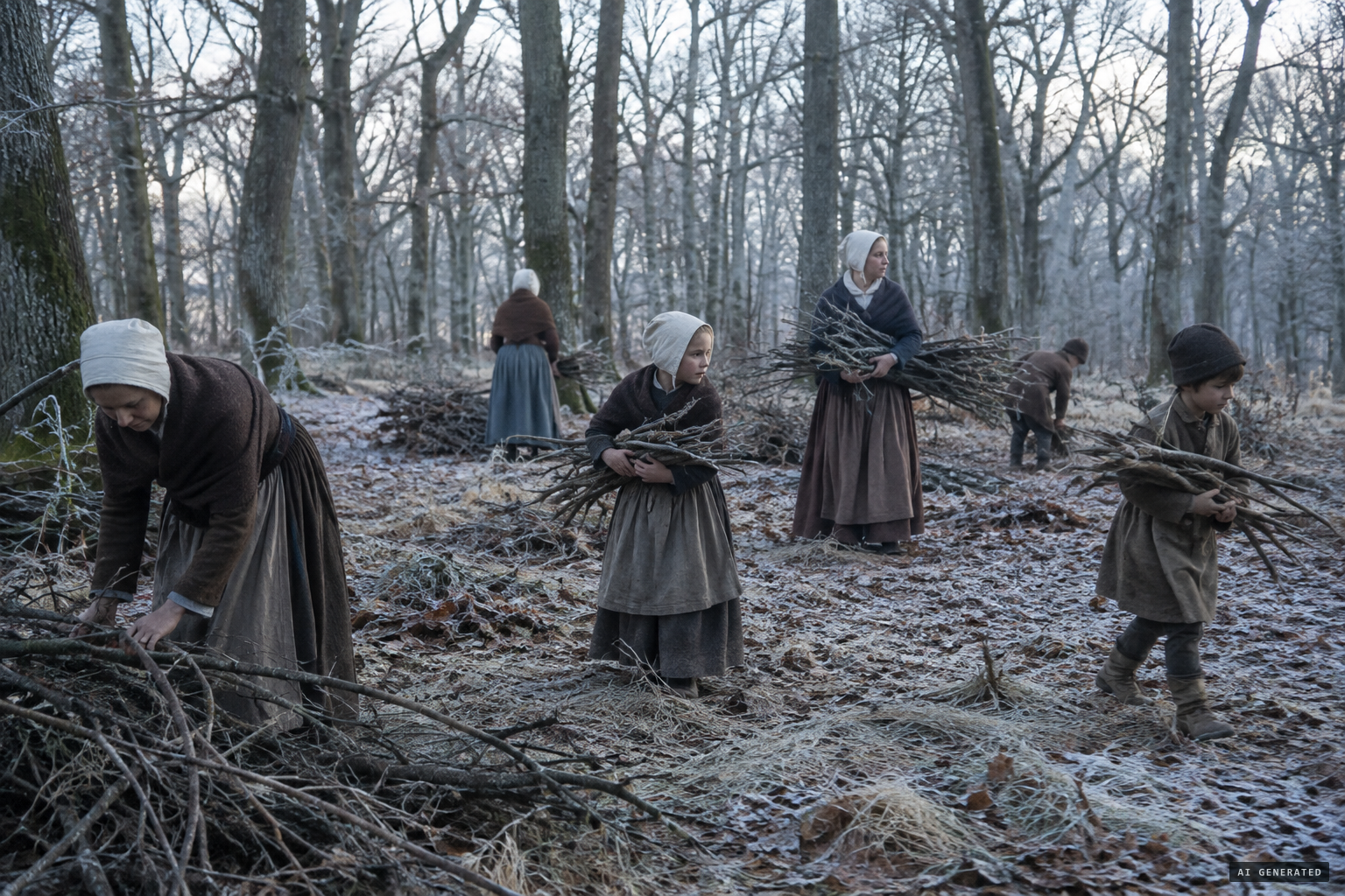 Women and children gathering dead wood in the forest, 6 December 1814.