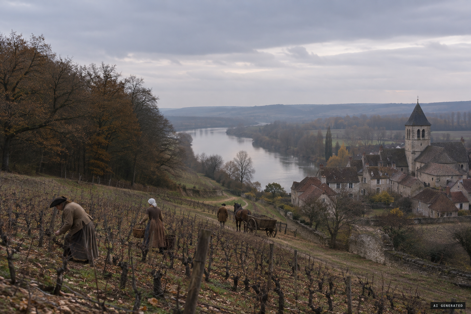 The Auxerrois in November 1731: vineyards, forest and Trucy-sur-Yonne beside its wood