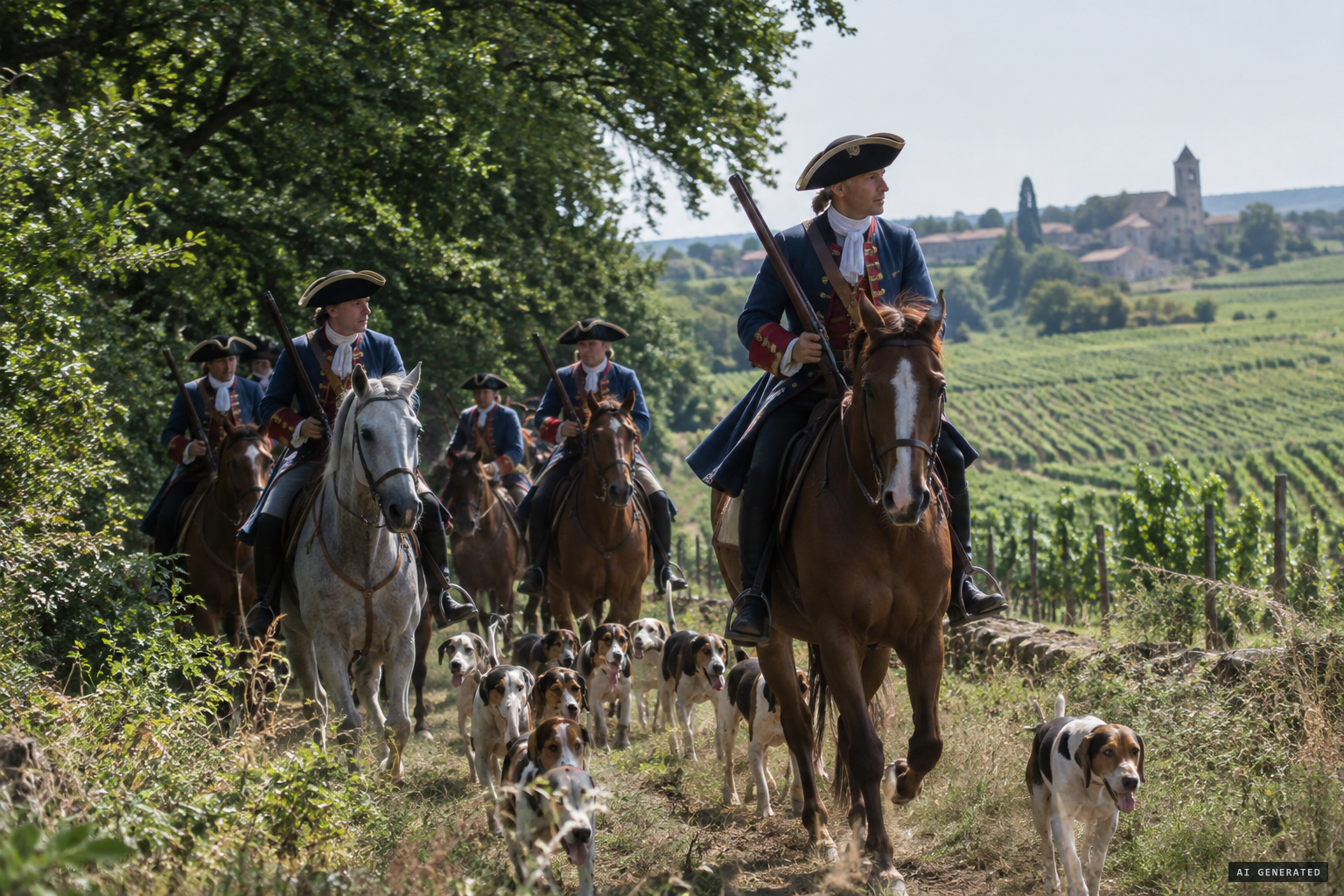 The Louveterie du Roy hunts wolves around Coulanges, May to July 1732