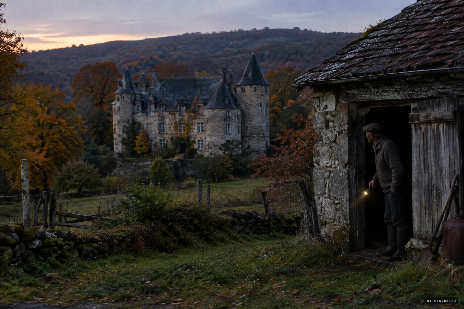 At the Château de la Fôt, a worker hears a growl in a farm shed at night