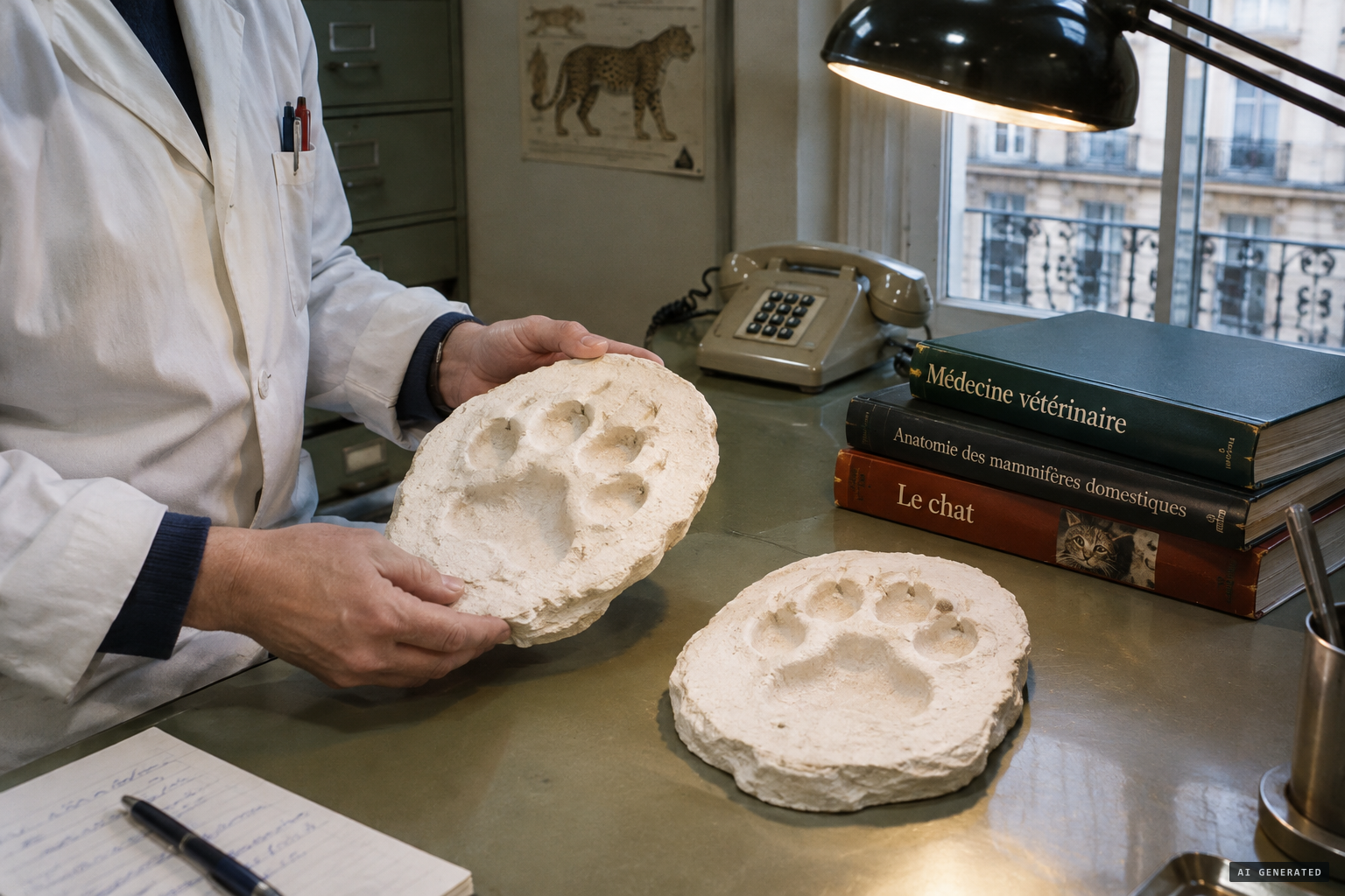 Dr Michel Klein examines the casts: a lion or a puma