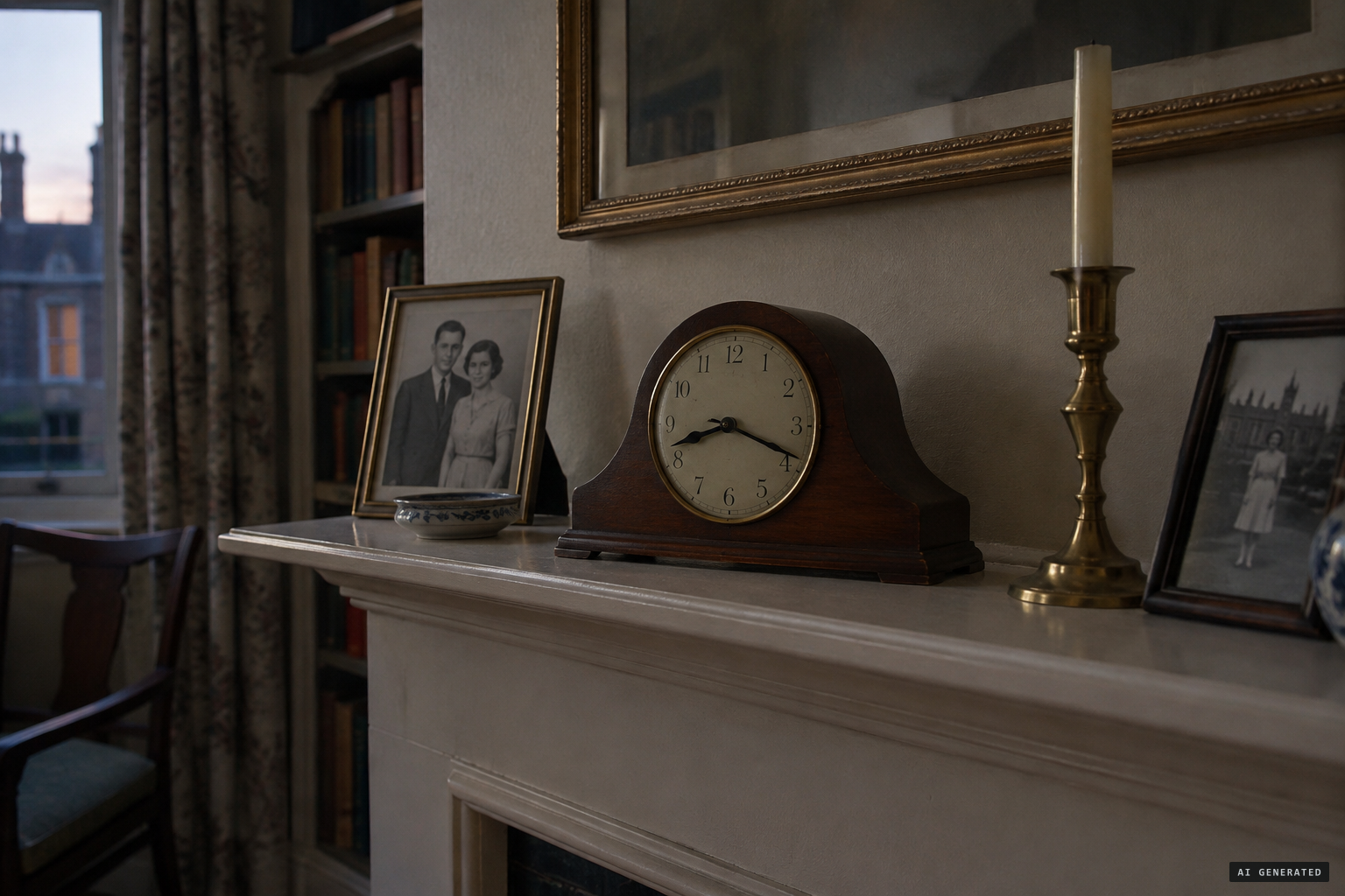 The long-broken clock, stopped at 12:15 for months, now reads 8:19