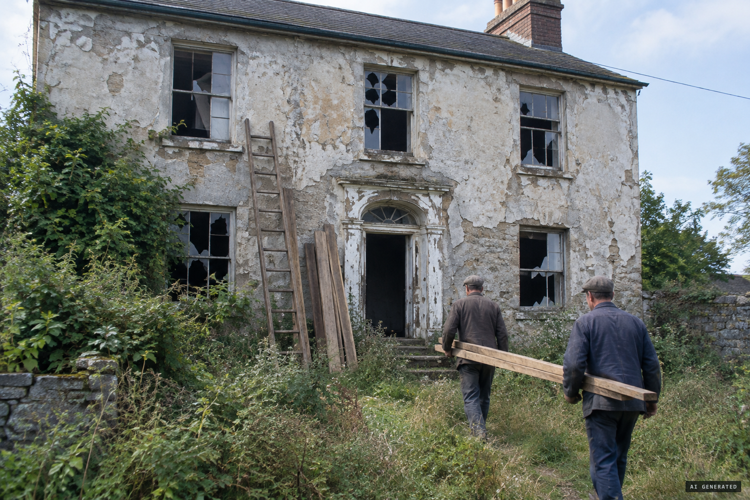 The derelict house bought in 1968, renovation underway