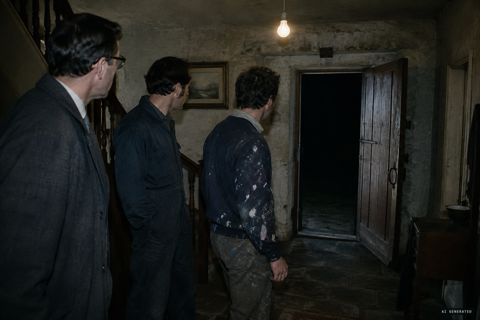 The heavy main door, shut and locked, found open again