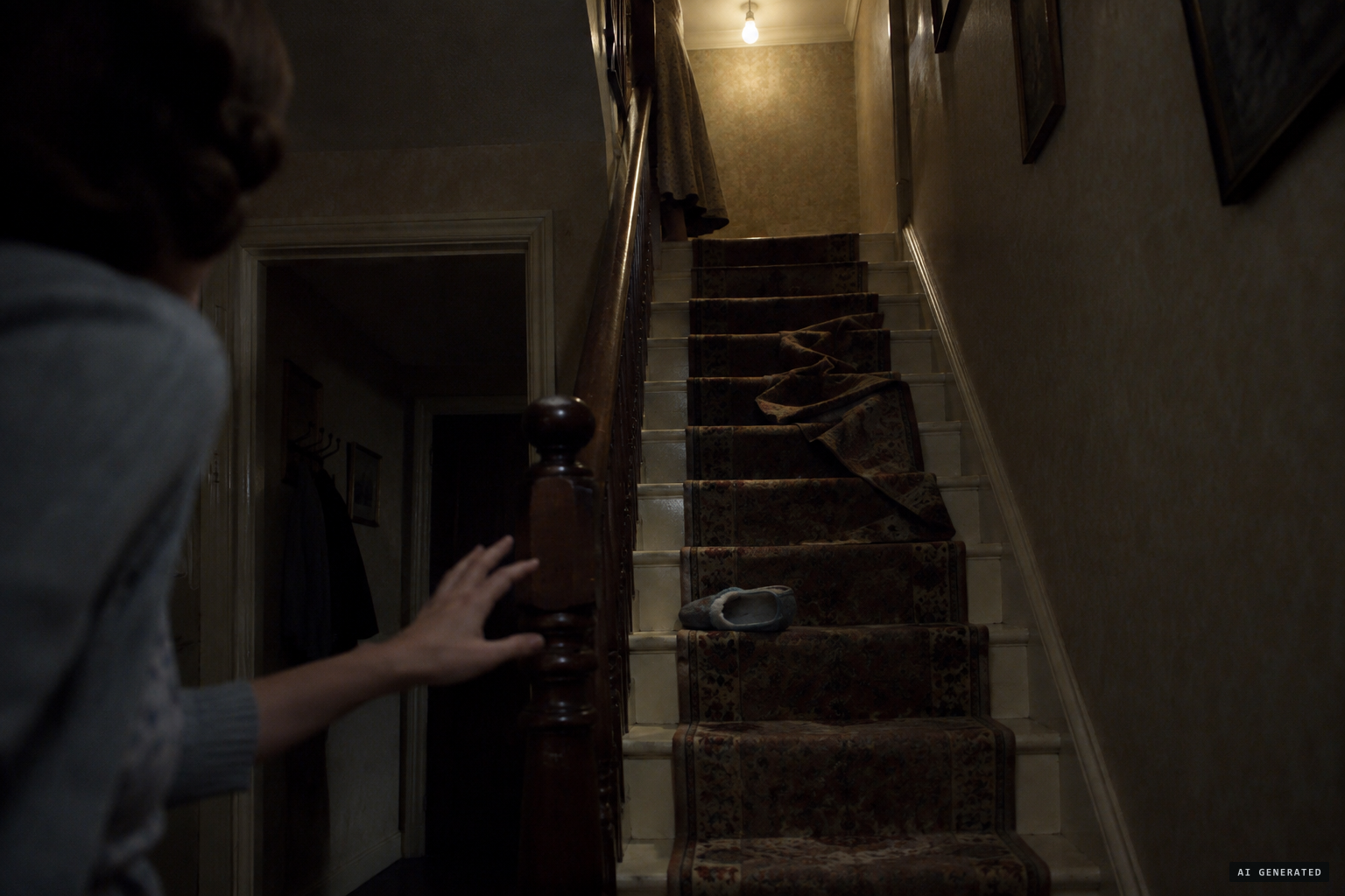 Diane is dragged up the stairs by an unseen force