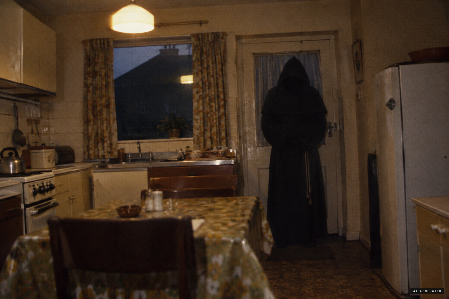 Mrs Mountain sees a tall figure in a black monk's habit