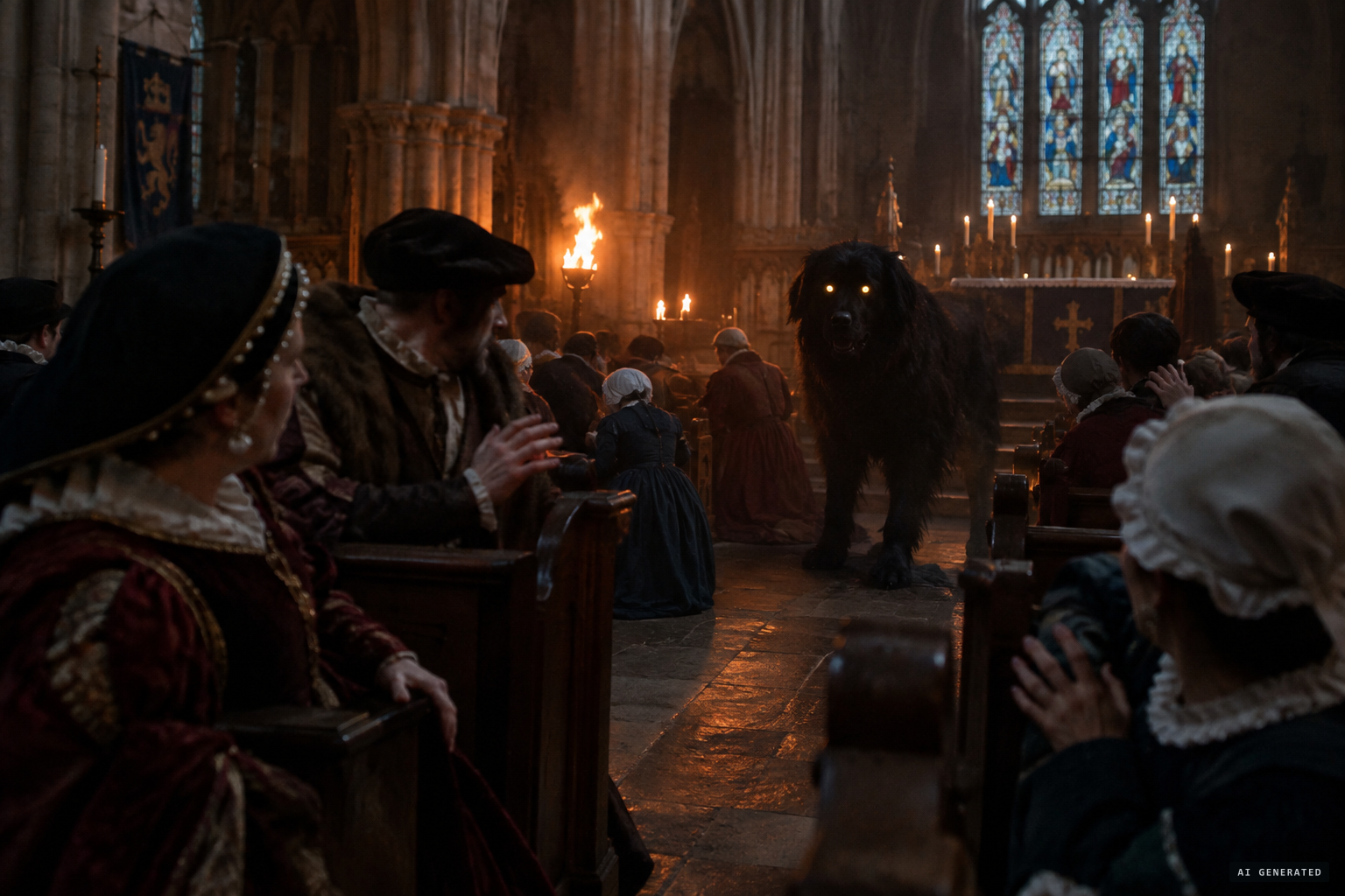 A black dog, "or the divel in such a likenesse", appears among the people