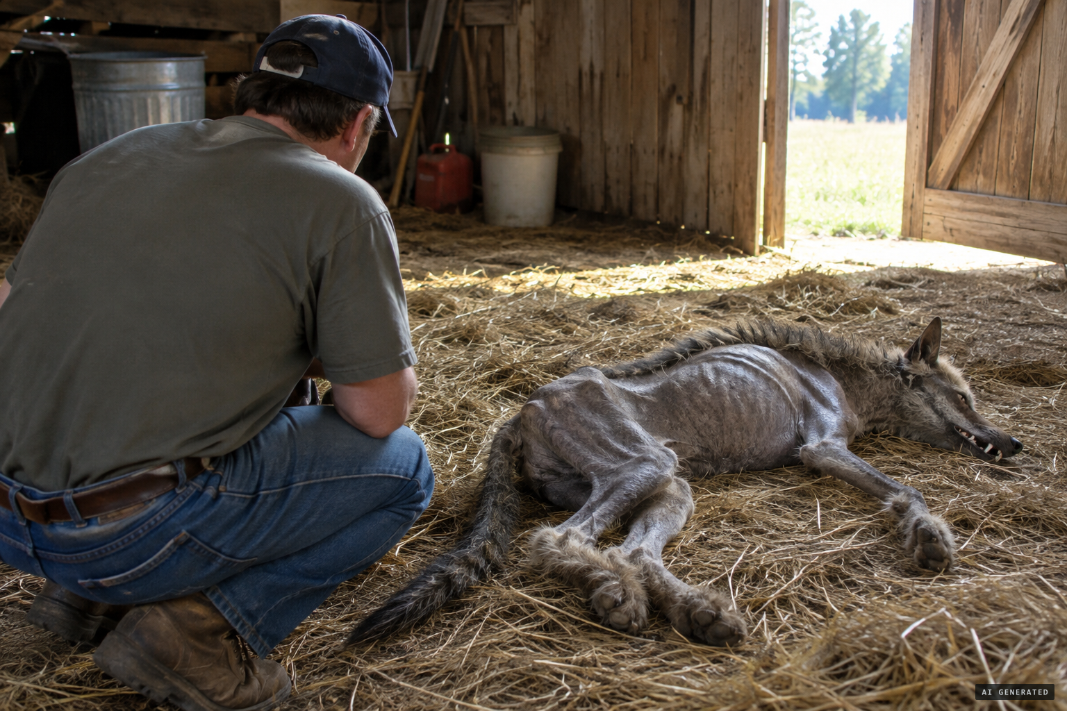 Butler finds a grey, hairless, coyote-like animal that looks "like a skinless dog."