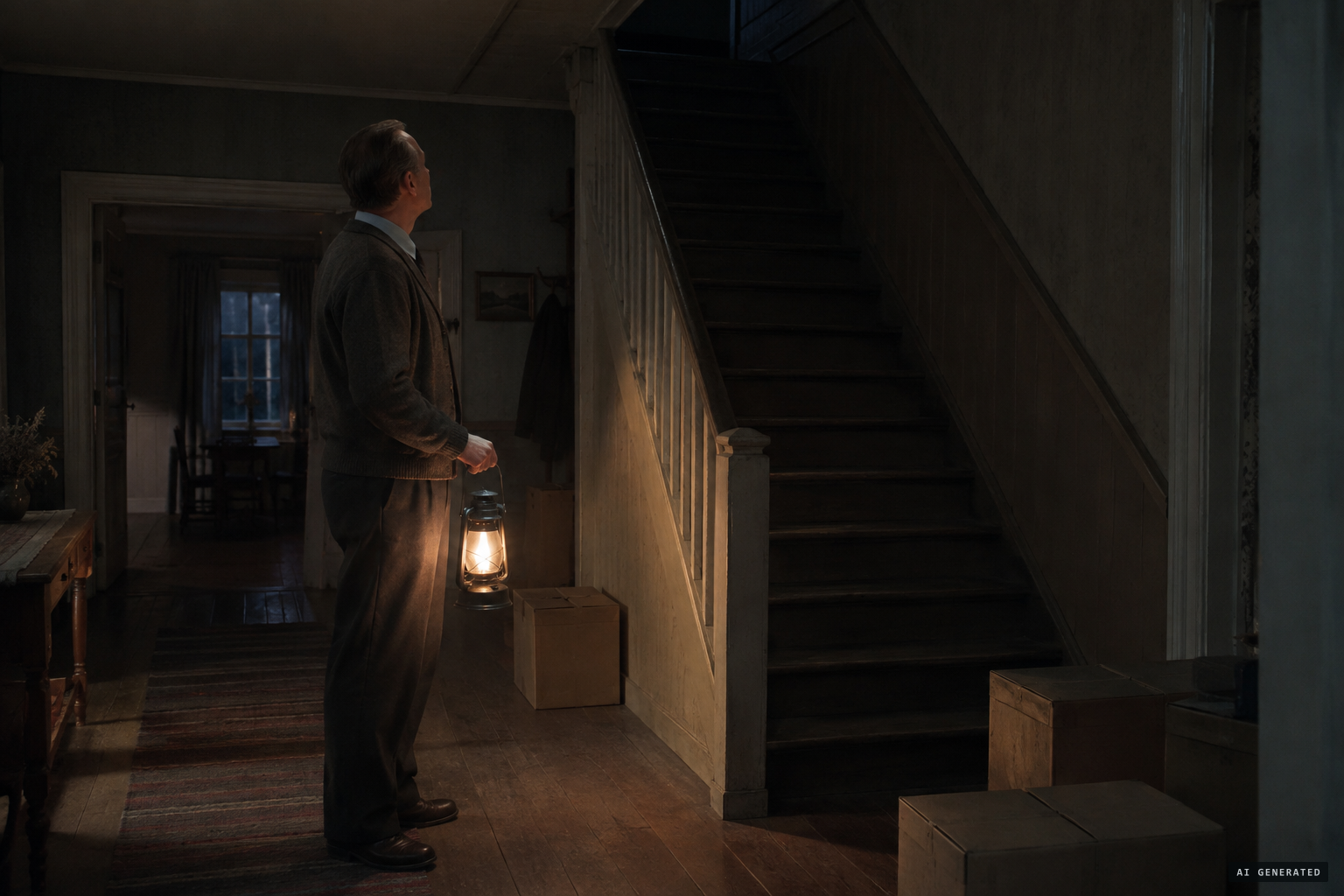 Lindgren's first night: dragging sounds from the empty upper floor.