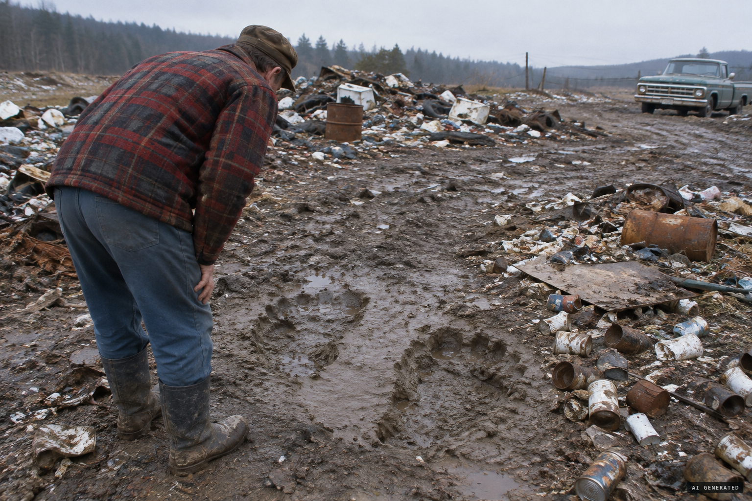 Joe Rhodes finds huge human-like footprints at the town dump