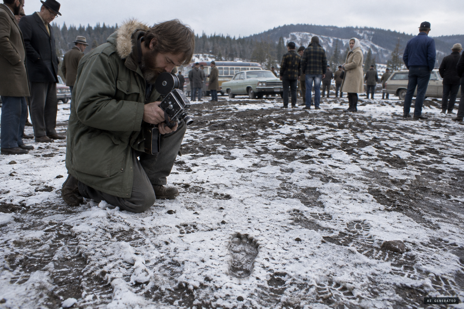 René Dahinden photographs the best print left among the trampled ground