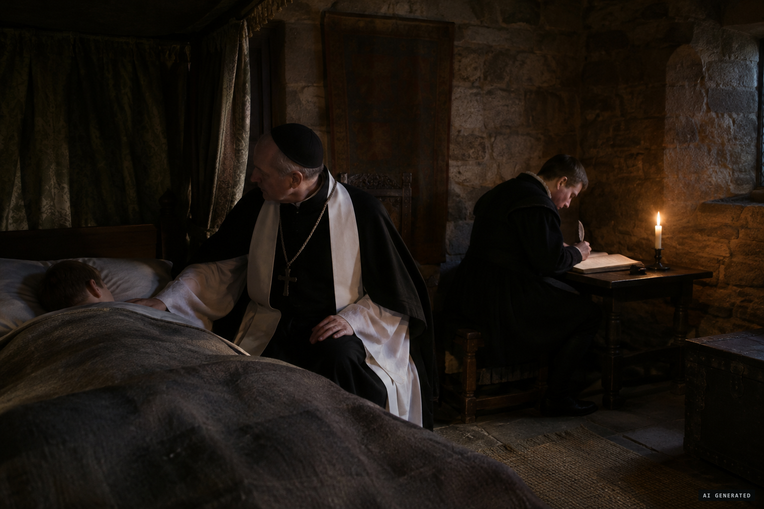 At Eccleshall Castle the Bishop finds his pulse steady during fits