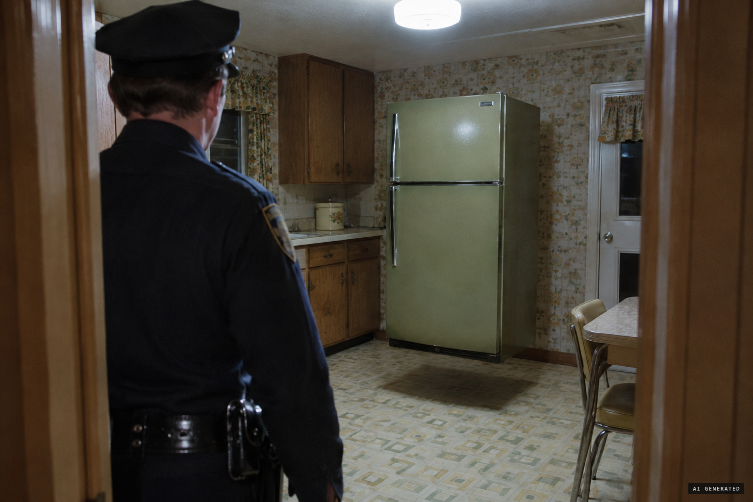 The refrigerator rises about a foot off the floor