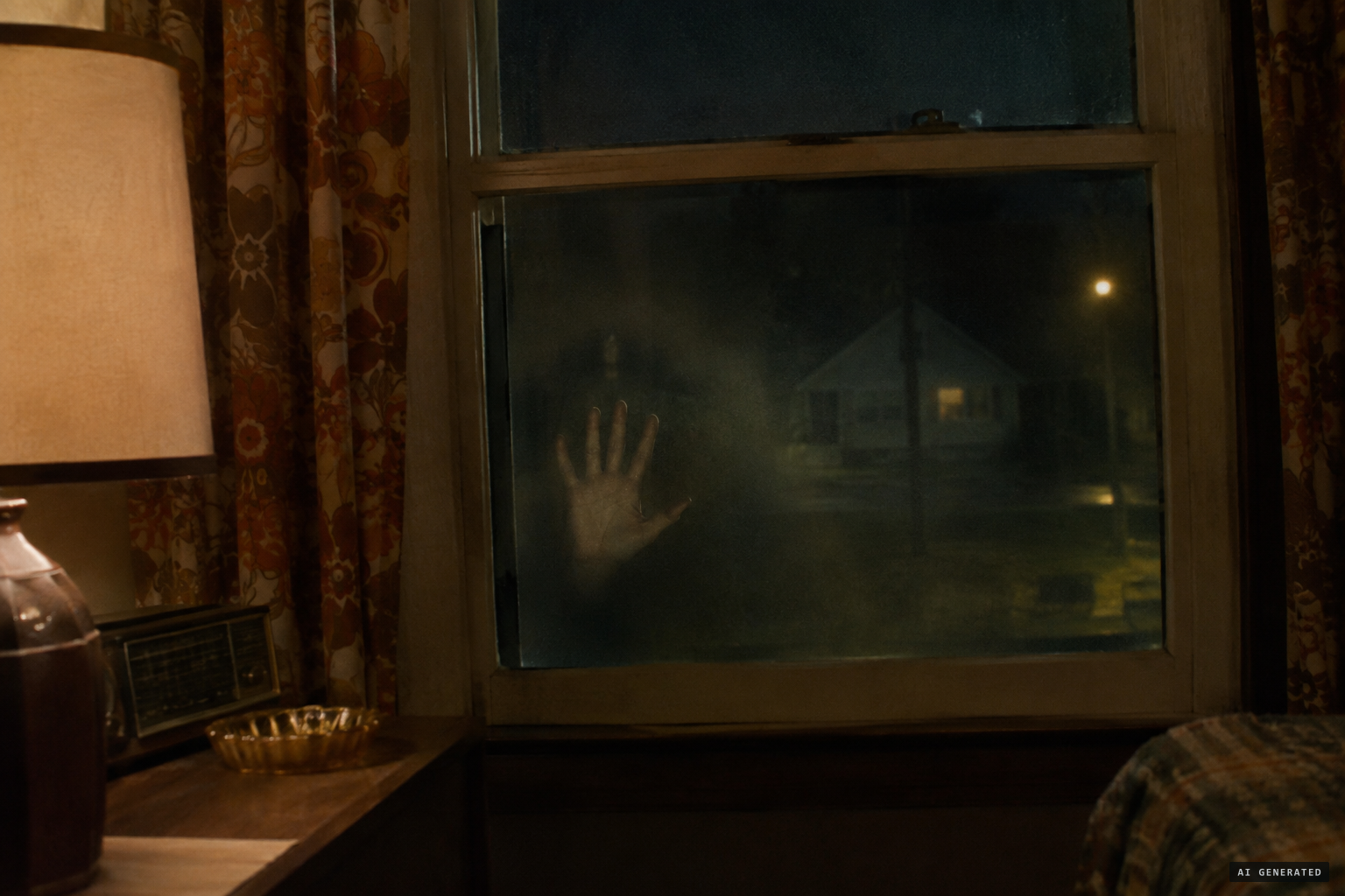 A disembodied hand at the window