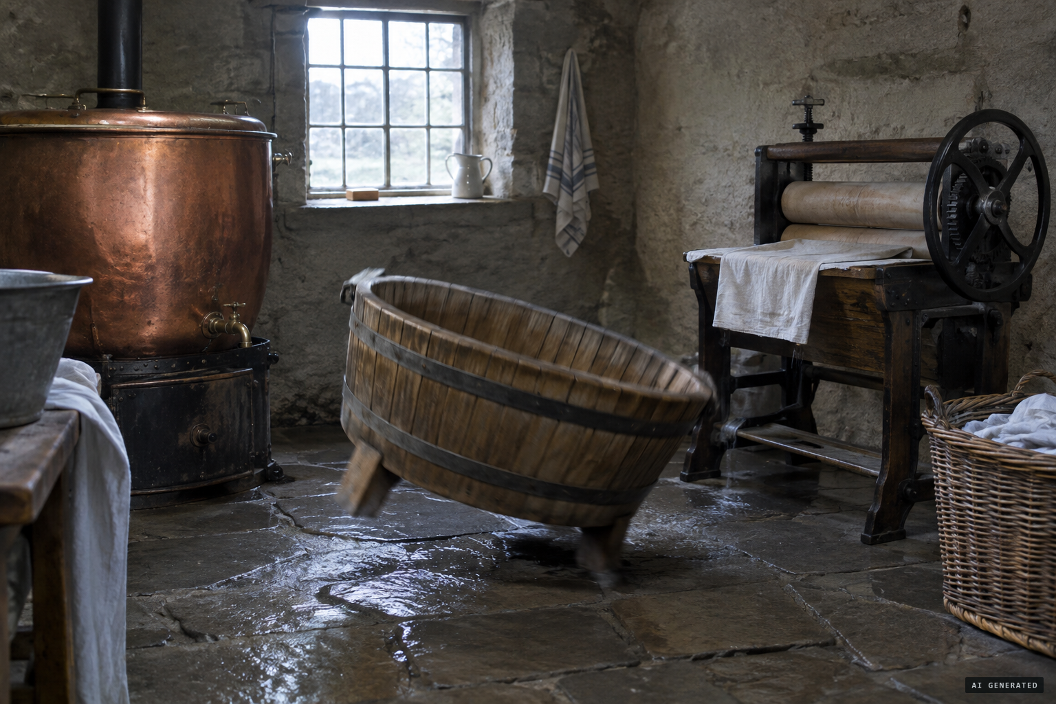 The dolly tub jumping about in the wash-house