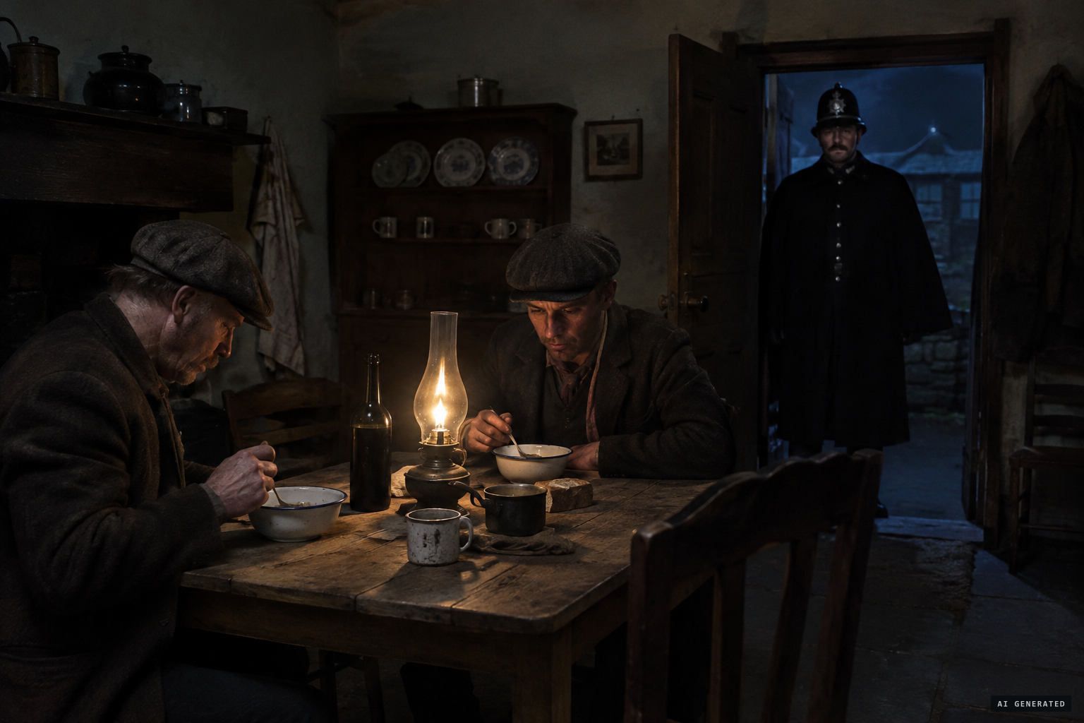 Two men found eating the farmer's supper on Sunday night
