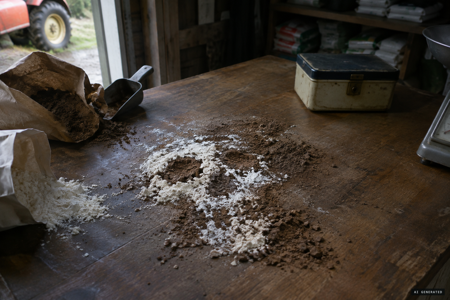 A skull-like face forms in sulphite and Maxicrop on the counter