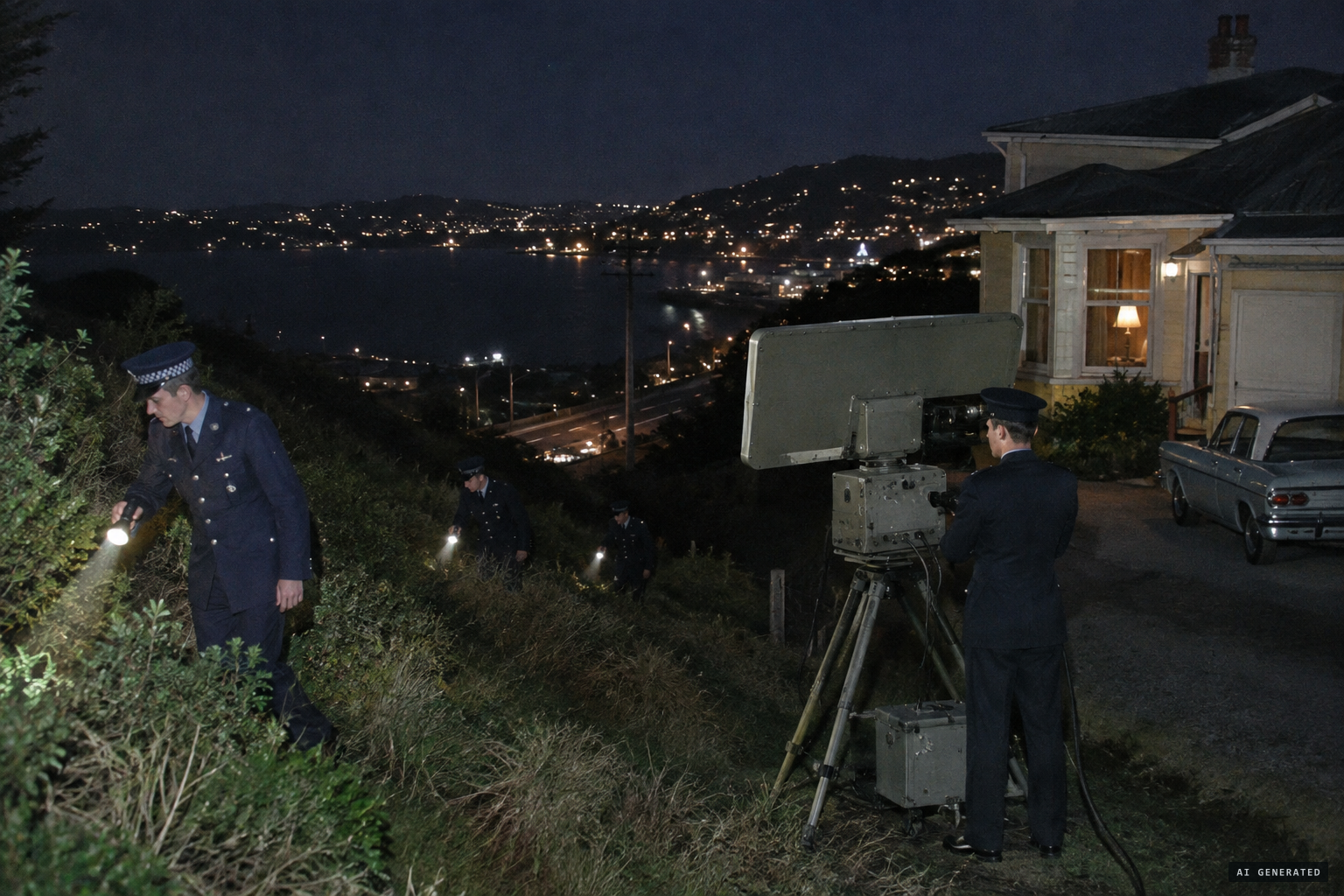 Police search the hillside and set up radar to track the stones