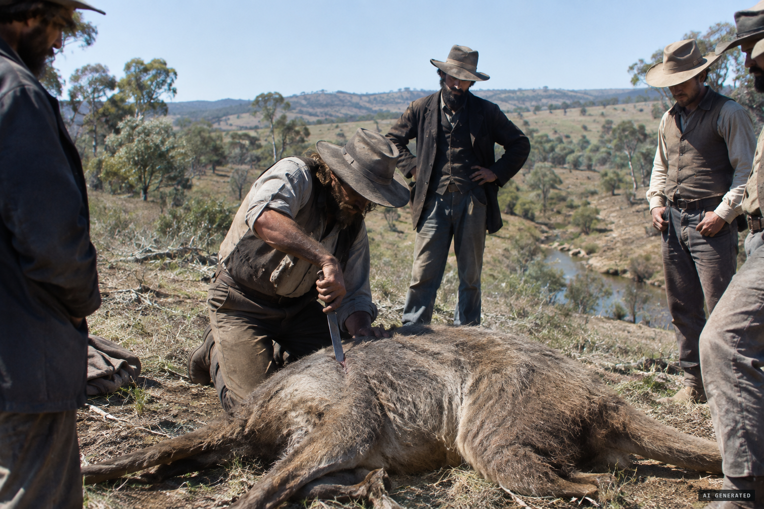 A knife driven into the carcass strikes no bone; no carrion birds come near