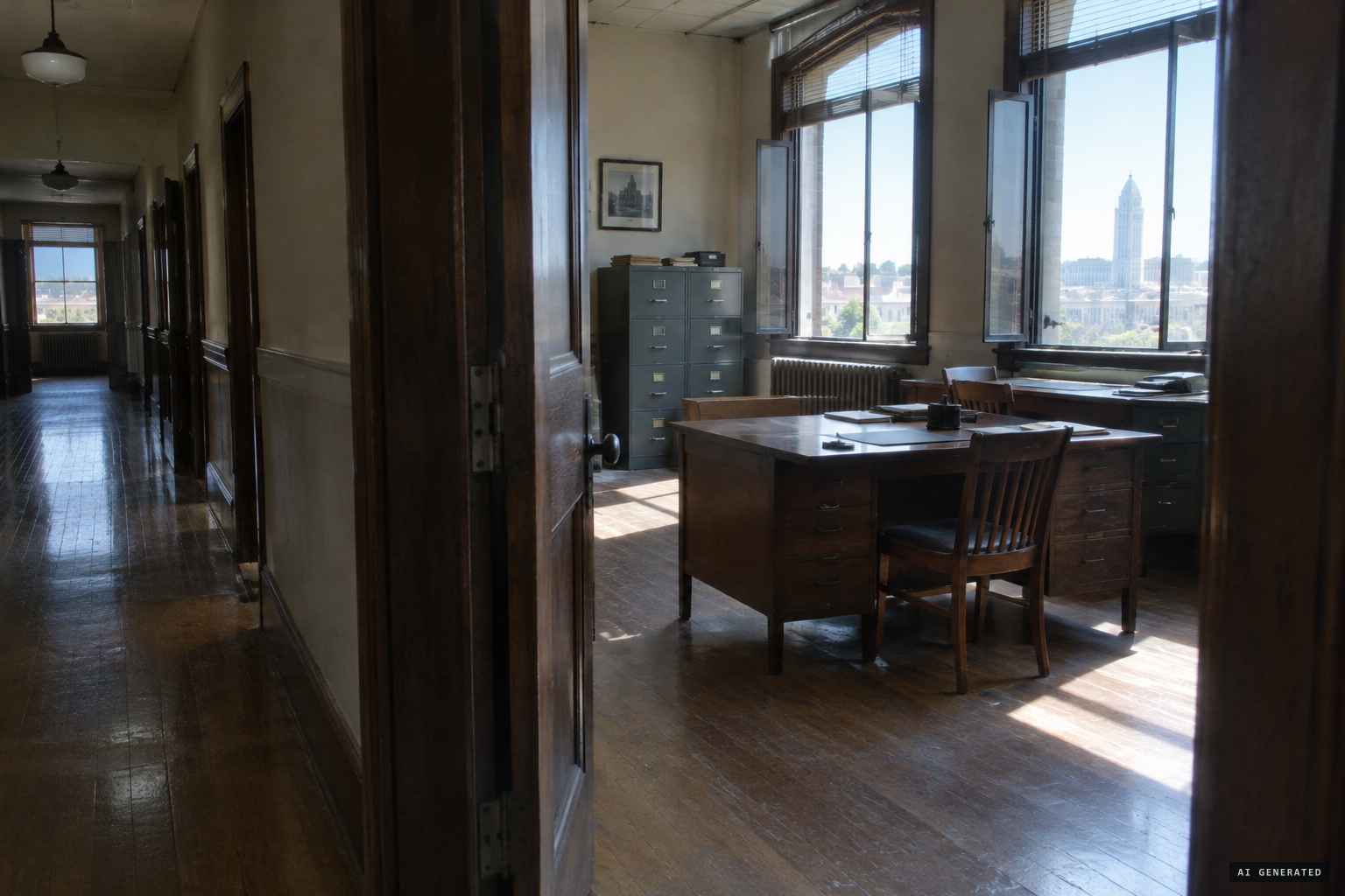 8:50 a.m.: the hall falls silent as she steps into the empty suite
