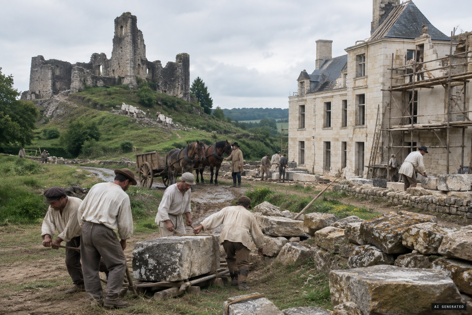 The Château des Noyers, built in the 1830s from the stone of a fire-damaged medieval castle