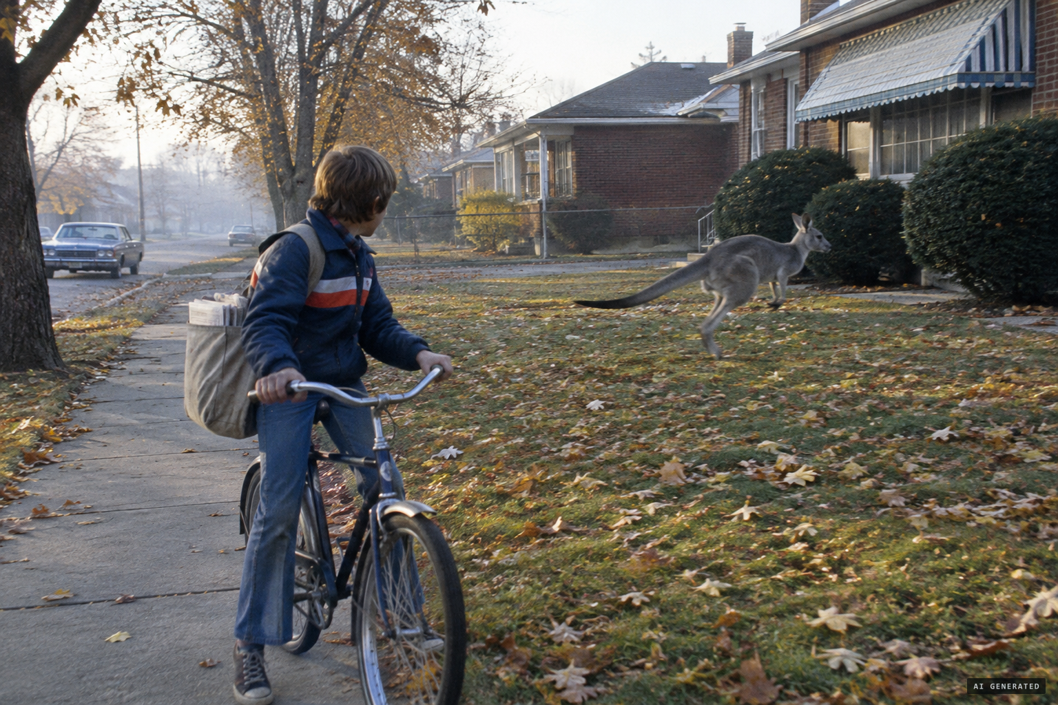 The next day, a paperboy sees a kangaroo
