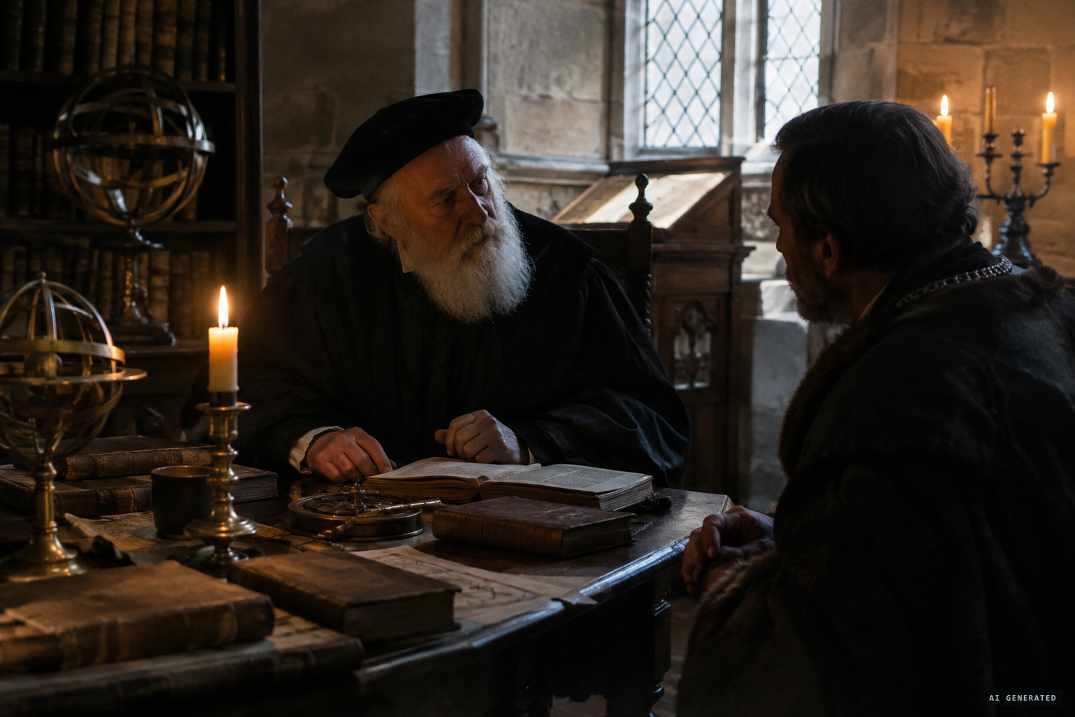 The family consults John Dee, Warden of Manchester Collegiate Church