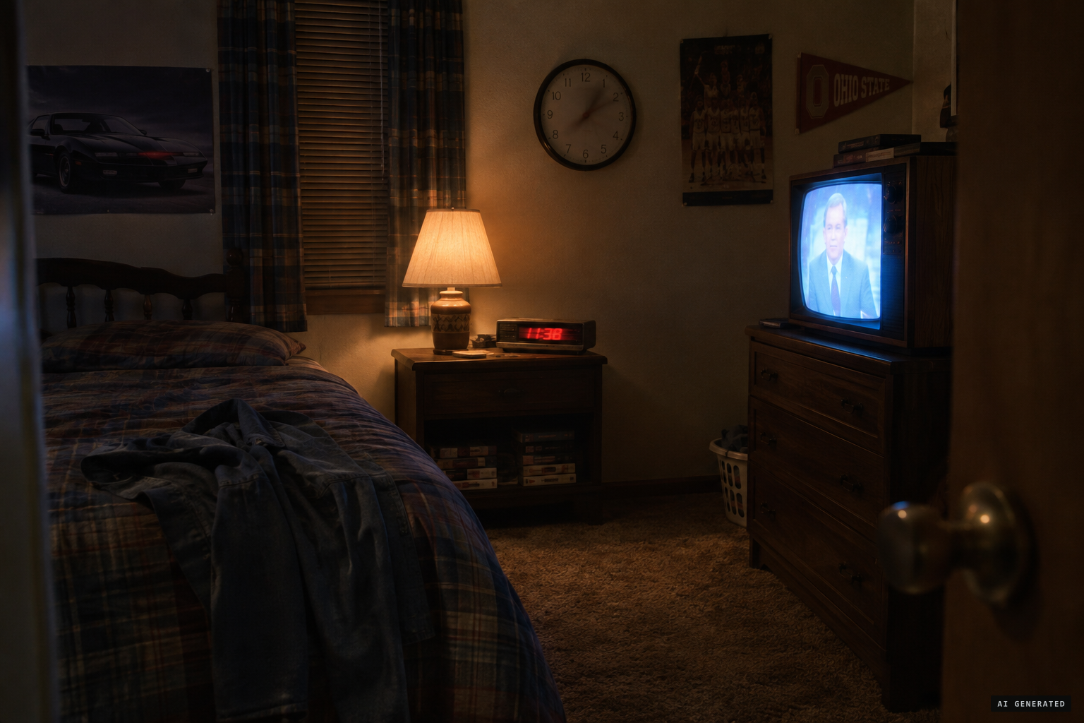 The clock radio's numbers race and the lights and television switch themselves on